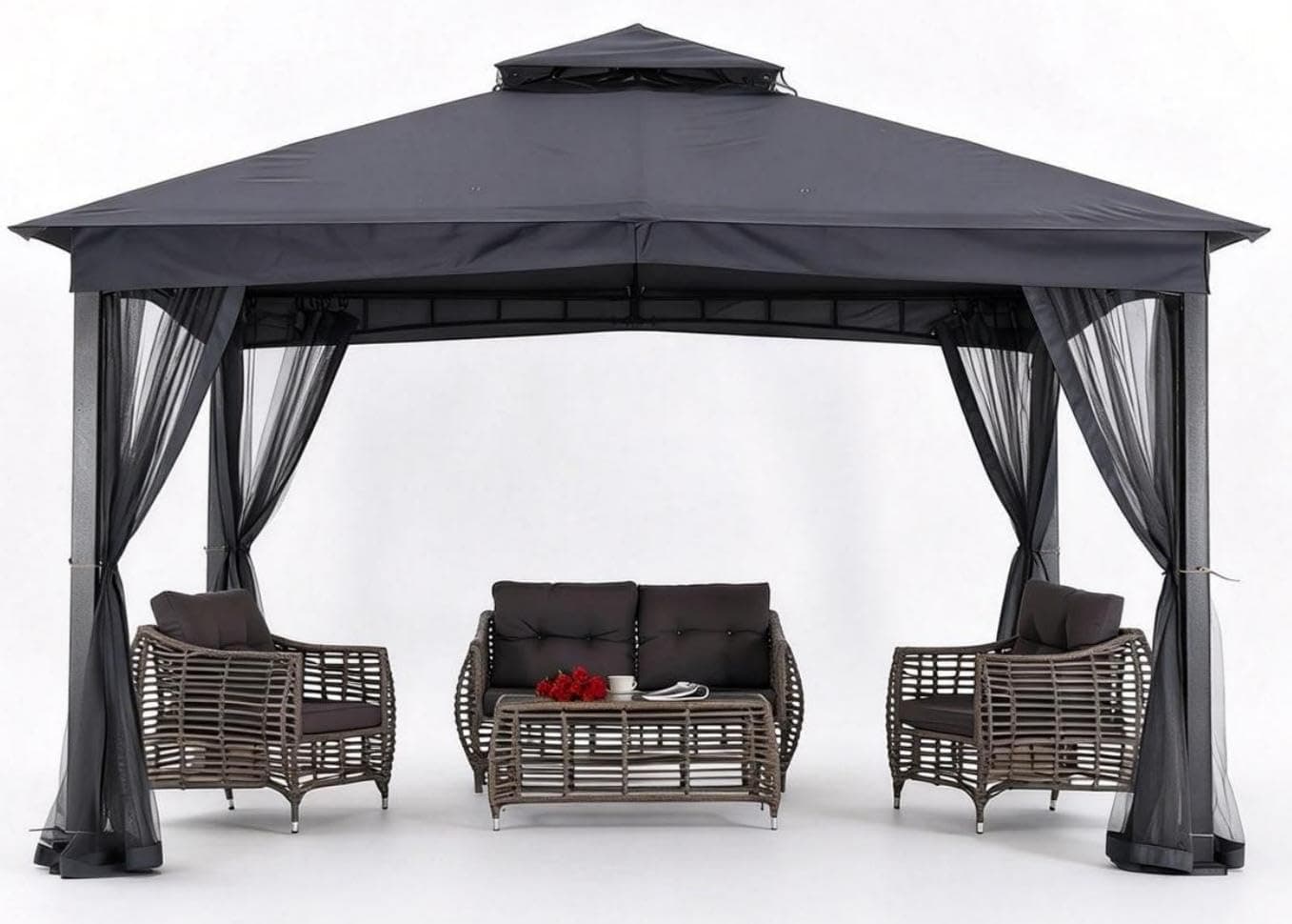 ABCCANOPY 11x13 Premium Olefin® Steel Patio Gazebo with Curtains,Dark Grey