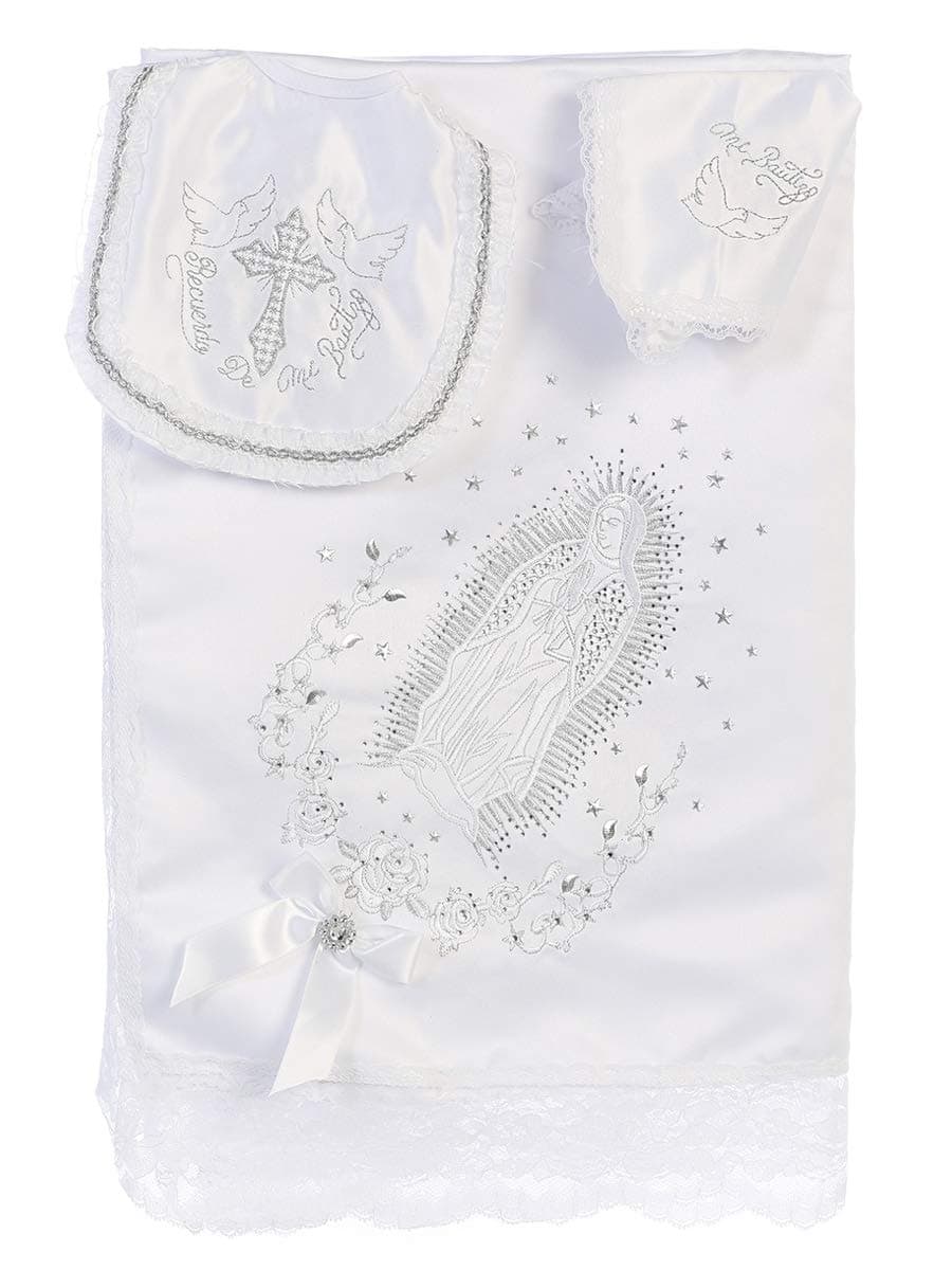 iGirldress Baby Boy Girl Christening Baptism Unisex Infant Embroidered White Satin Blanket Maria 3 Spanish