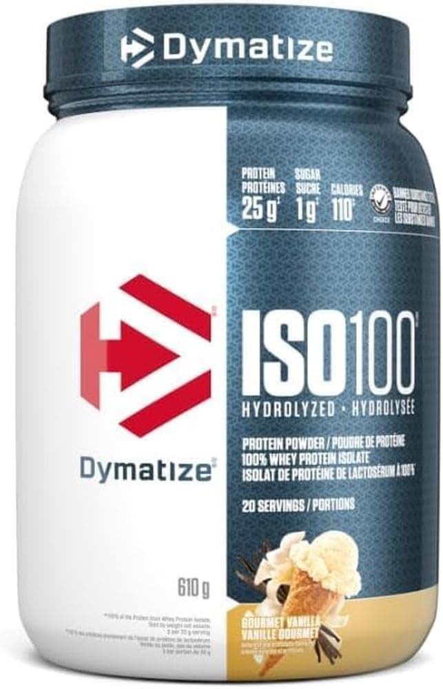 ISO100 Hydrolyzed Protein Powder by Dymatize, Gourmet Vanilla, 100% Whey Isolate Powder, 25g of Protein, Gluten Free, 20 Servings, 610g