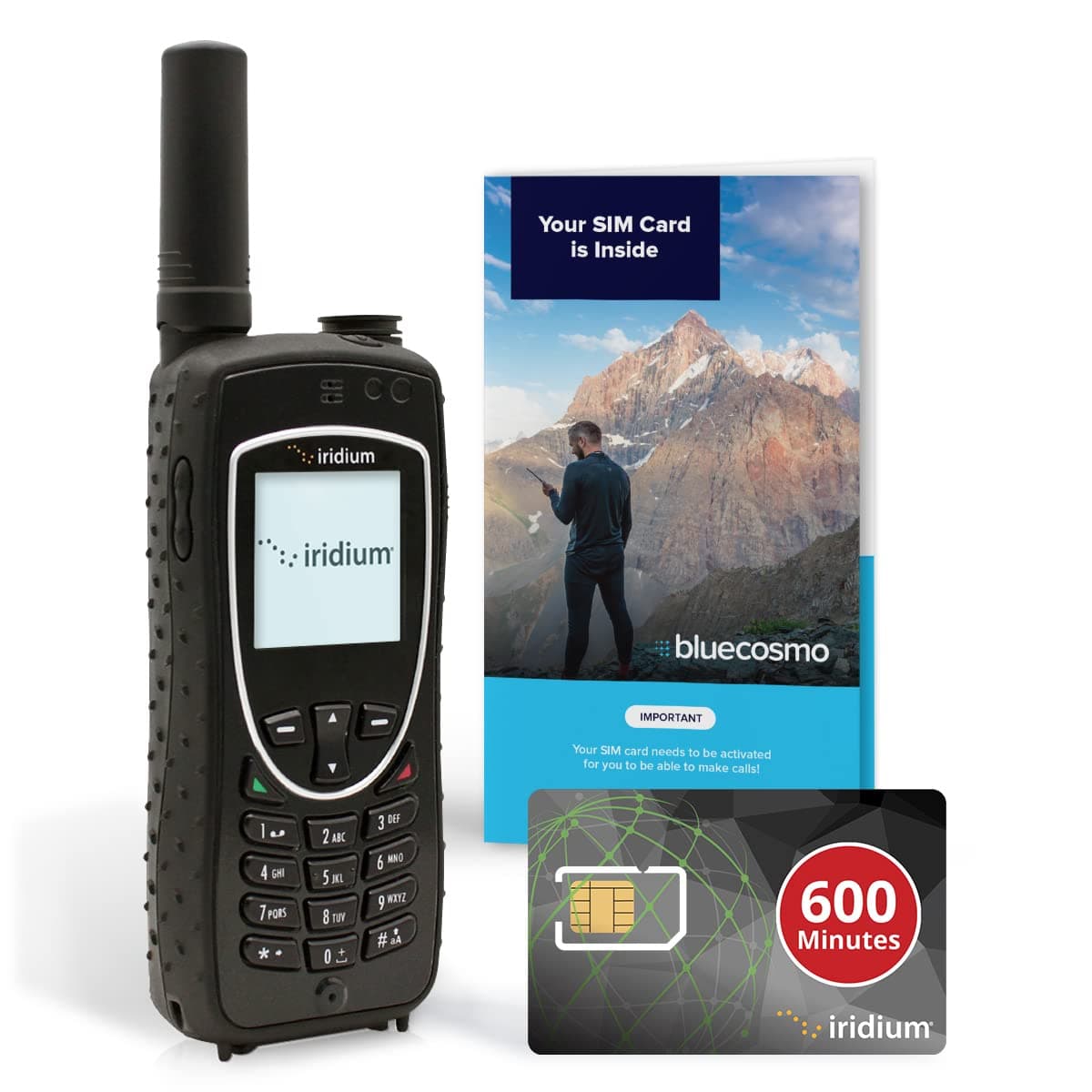 BlueCosmo Iridium Extreme Satellite Phone Kit & 600 Minute 1 Year Global Prepaid SIM