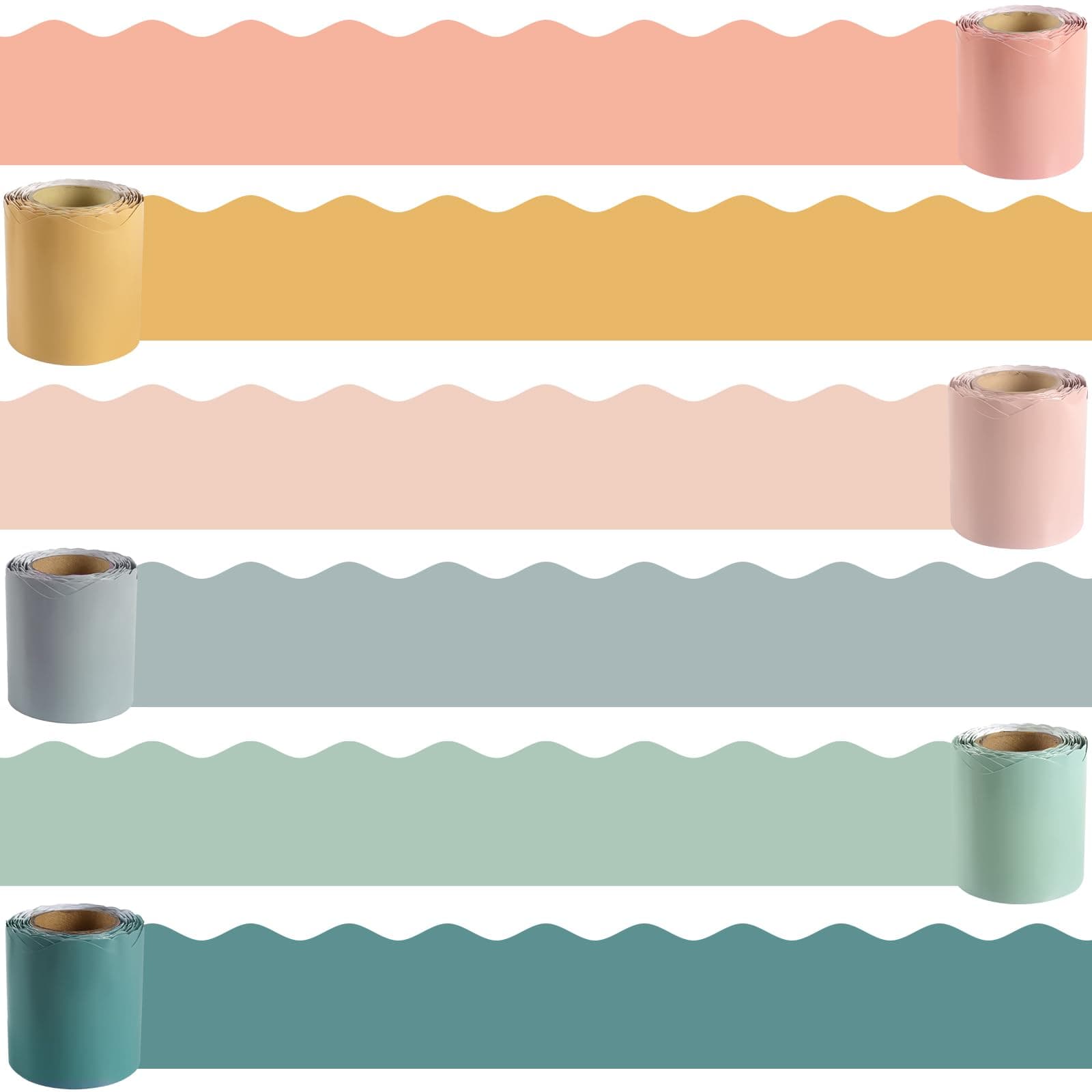 VABAMNA 216ft Boho Bulletin Board Borders Set, Boho Classroom Decorations, Colorful Wavy Scalloped Rolled Border Trims for School Teacher Supplies, Classroom Door Wall Decals, 6 Designs