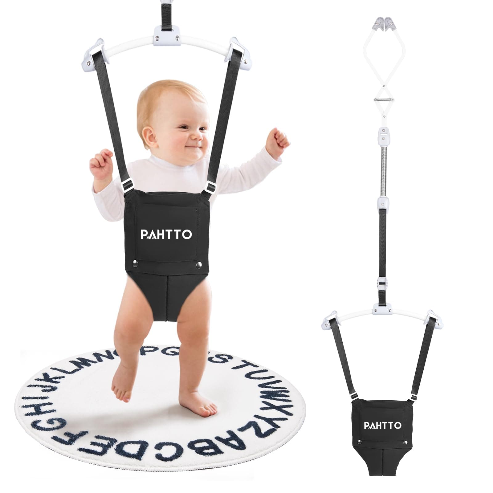 PAHTTO Baby Door Jumper with Soft Rug, Durable Toddler Bouncer with Adjustable Height-Funny Baby Walking Harness, Protable Doorway Jumper for Indoor/Outdoor