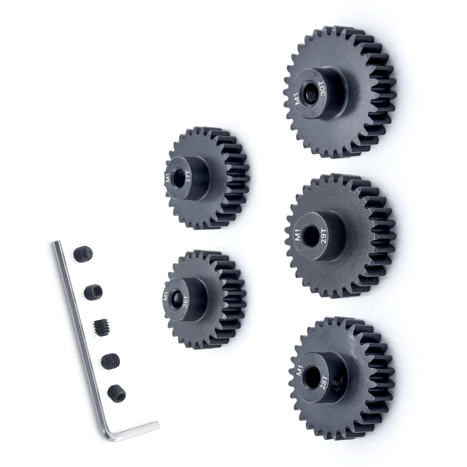 Metal Steel M1 Pinion Gear Sets 26T 27T 28T 29T 30T for 5mm Shaft Motor Gears with Hex Key for 1/8 RC Car Brushless Brush Motor Parts