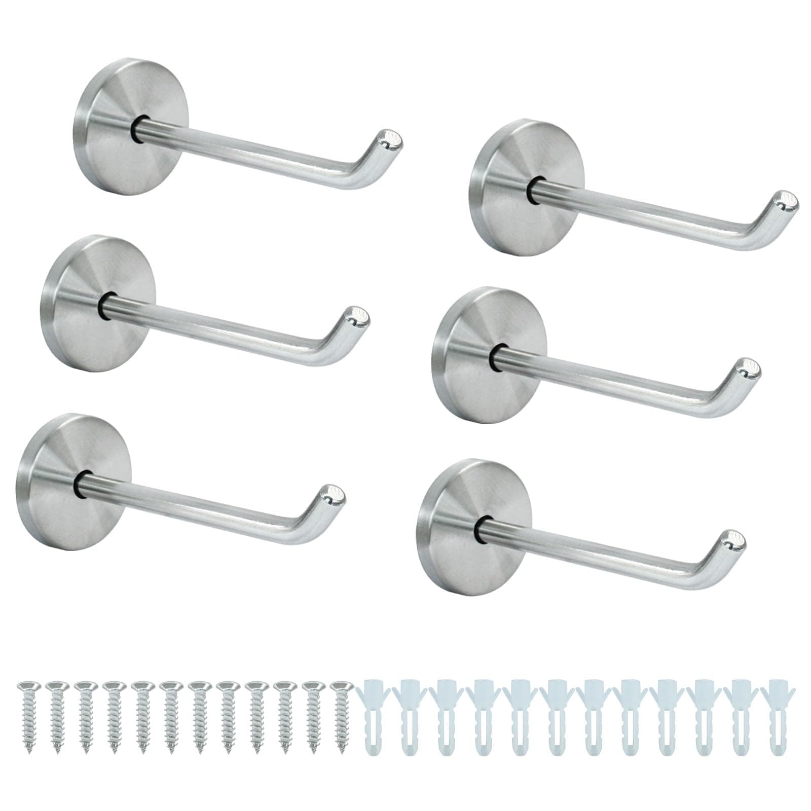 Rierdge Heavy Duty Wall Hooks, 10 CM/4 Inch Single Hook Coat Hook, Silver Towel Hangers with Screws for Bathrooms, Kitchens, Garages, 6 PCS