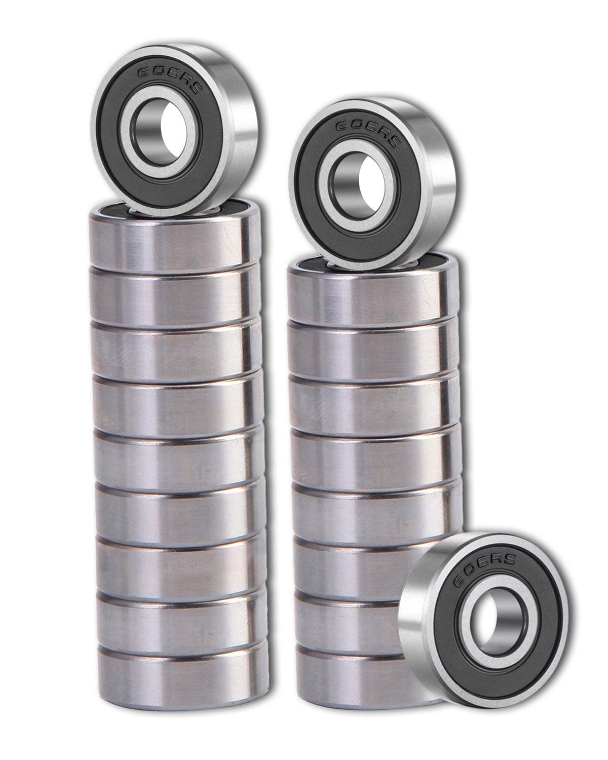 Lot de 20 roulements à billes 608-2RS en acier et double joint en caoutchouc pour skateboards, rollers en ligne, scooters (8 mm x 22 mm x 7 mm)