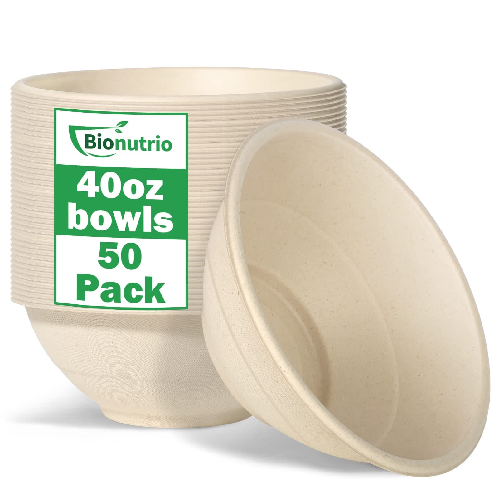 Eco-friendly 50 Pack Disposable Large Paper Bowls - 40oz, 100% Compostable, Sturdy Soup Bowls Perfect For Hot & Cold Food, Cereal, Salads