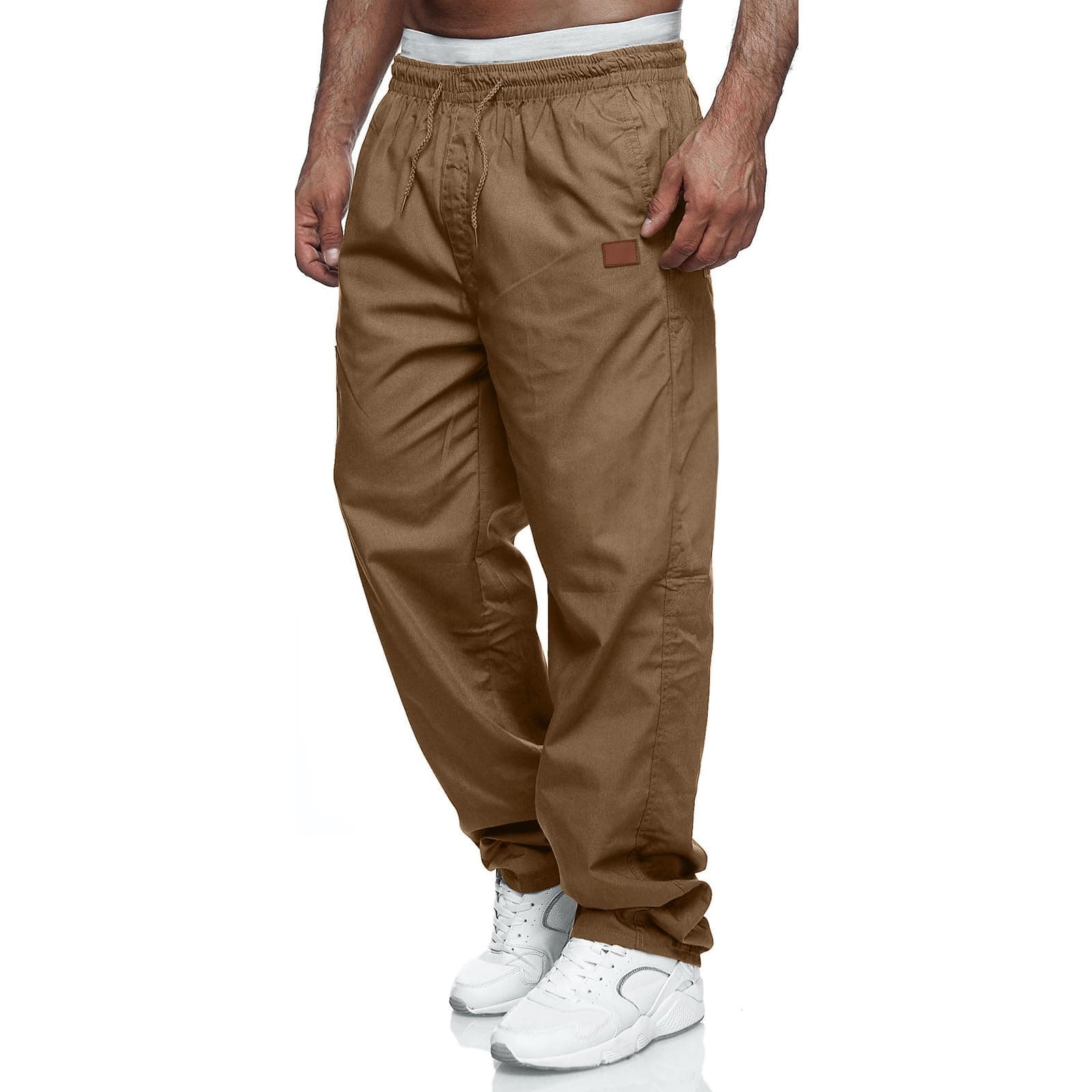 Rela Bota Mens Casual Jogger Pants Relaxed Fit Cargo Pants Drawstring Sweatpants Hiking Outdoor Twill Sport Pants Dark Khaki M