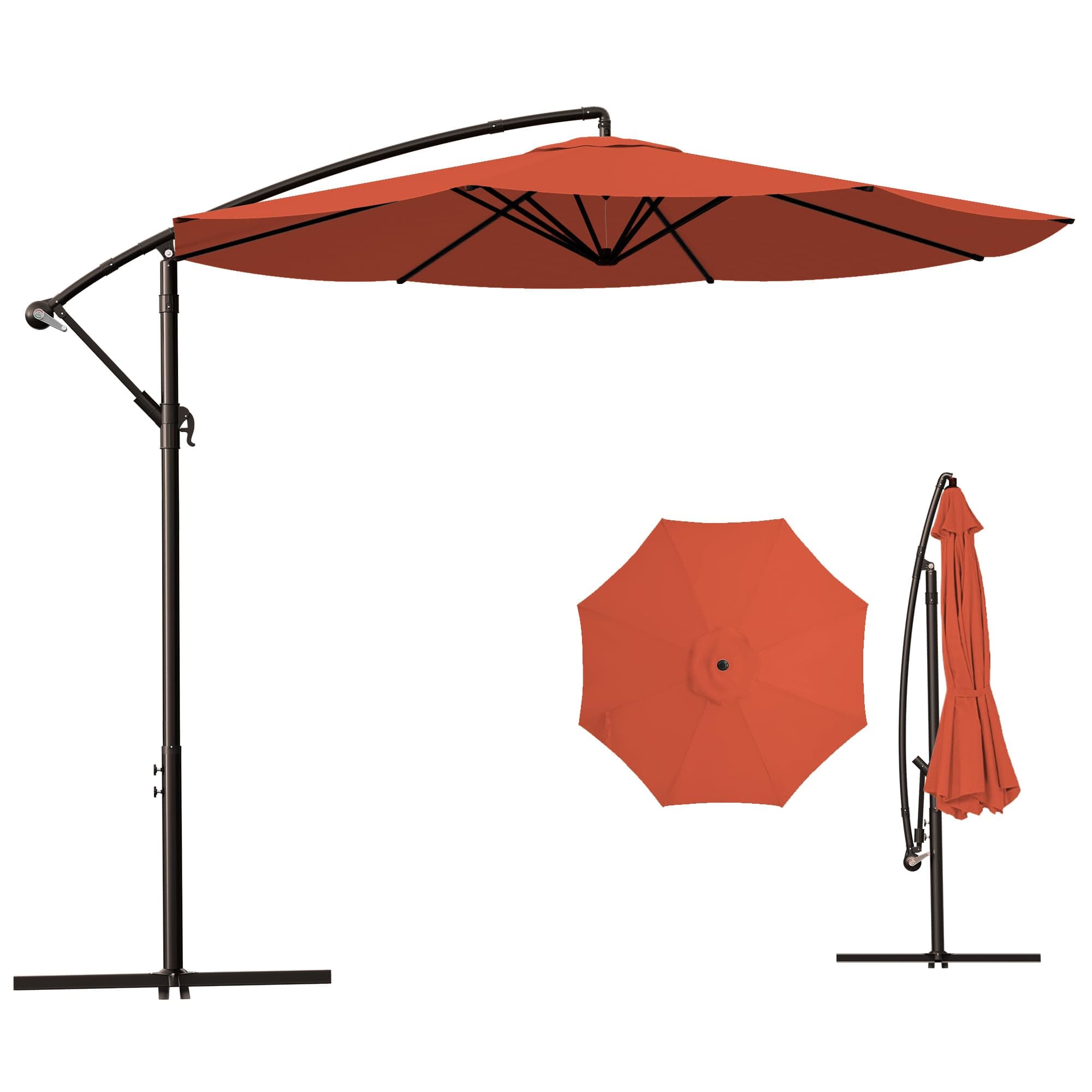 MUCHENGHY 10ft Patio Umbrellas Offset Outdoor Umbrella Cantilever Hanging Umbrellas with Crank & Cross Base 8 Sturdy Ribs for Yard, Garden & Deck(Orange)