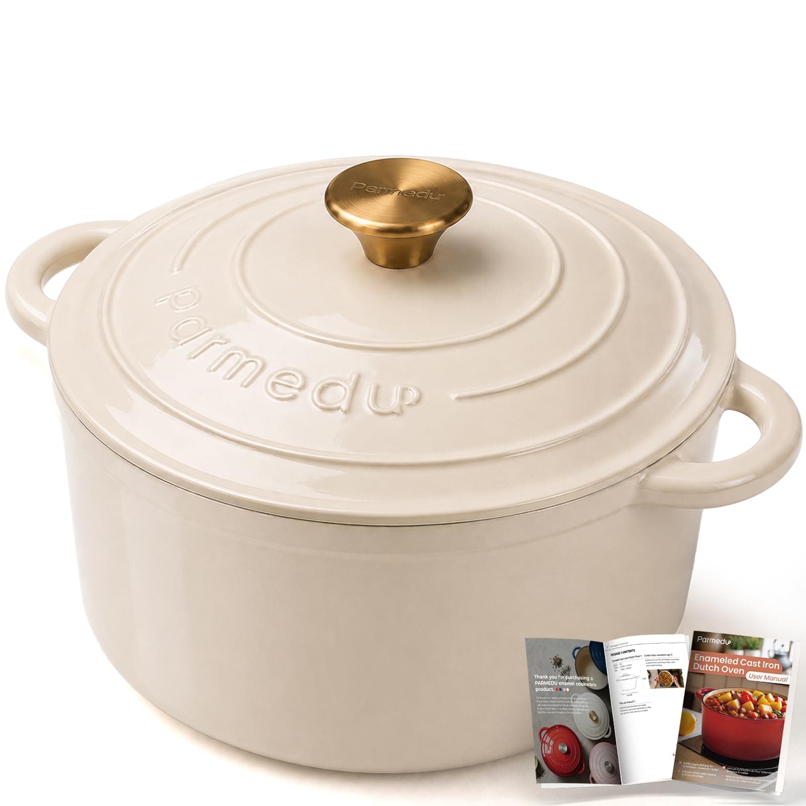 Parmedu 5.5QT Enameled Cast Iron Dutch Oven for Sourdough Bread White