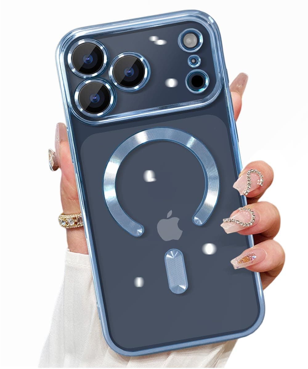ZinLyuen Clear Case for iPhone 17 Pro Case Magnetic, Compatible with MagSafe Built-in Camera Lens Protector Soft Slim Shockproof Phone Case Cover for iPhone 17 Pro 6.3" - Blue
