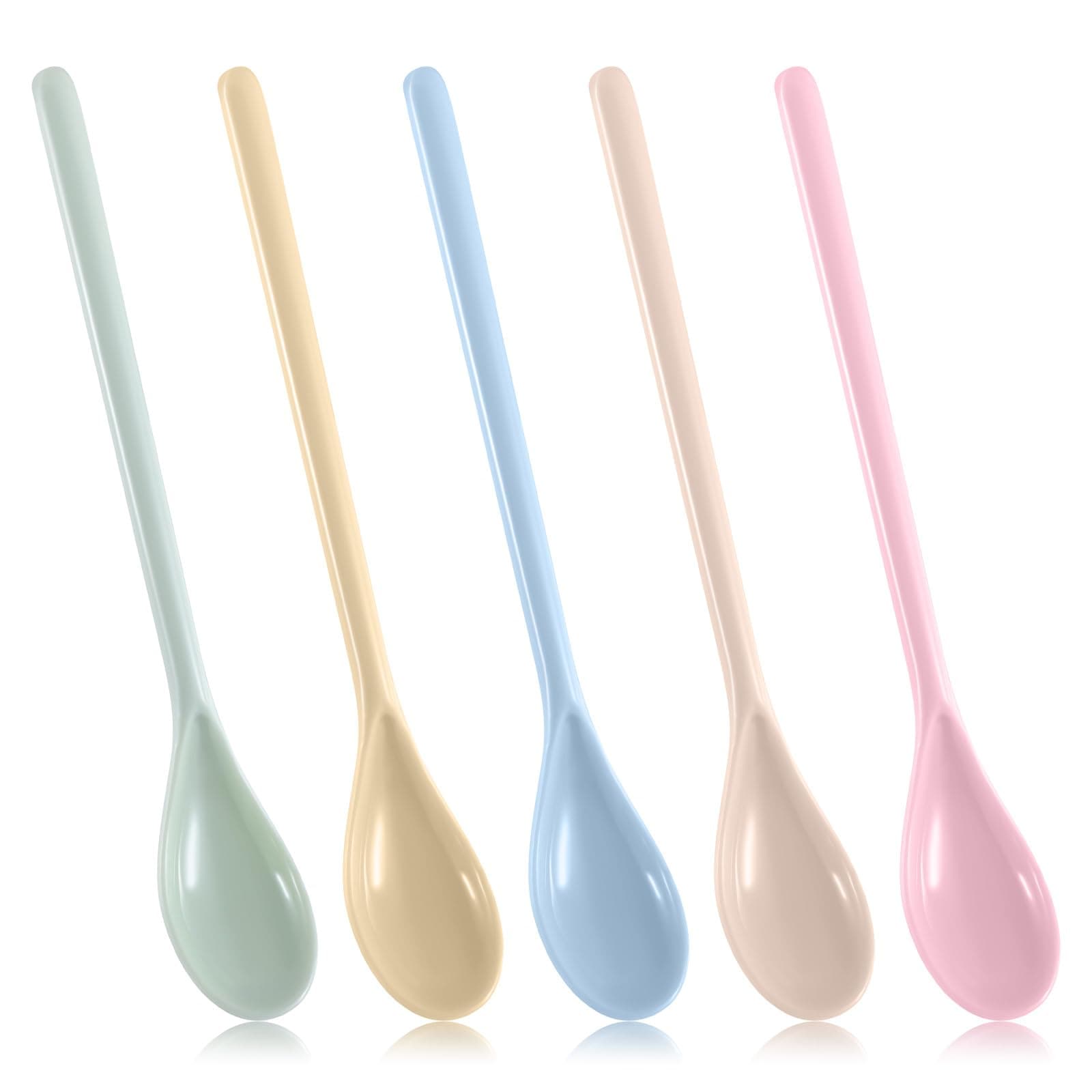 5pcs Melamine Long Handle Mixing Spoon 7.2 Inch Colorful Coffee Stirring Spoons Long Teaspoons Plastic Latte Machiatto Stirring Longdrink Spoons for Tall Iced Tea Ice Cream Sundae Cocktail