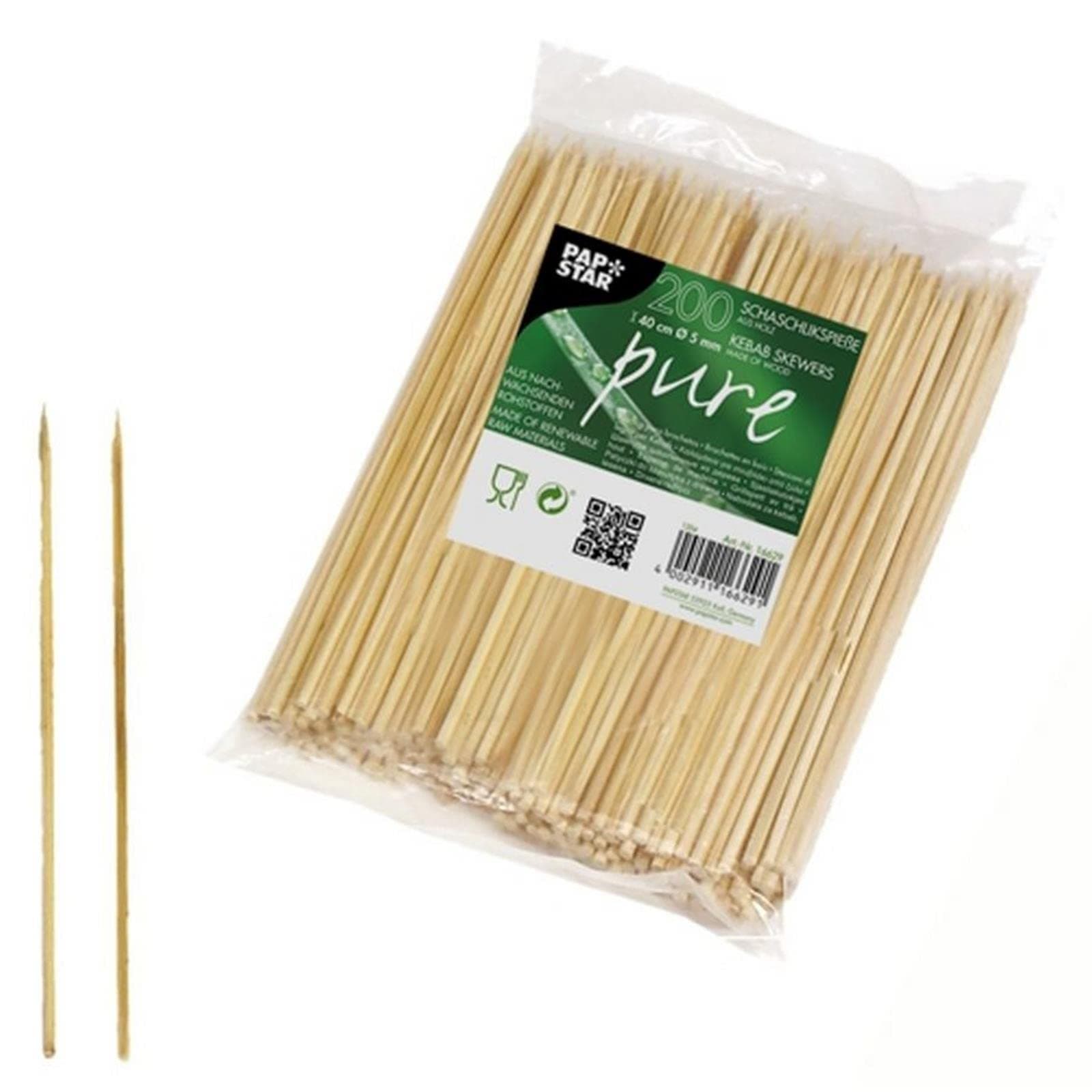 Papstar 16629 Kebab Skewers Wood/Diameter 5 cm/Length 40 cm/Pack of 200