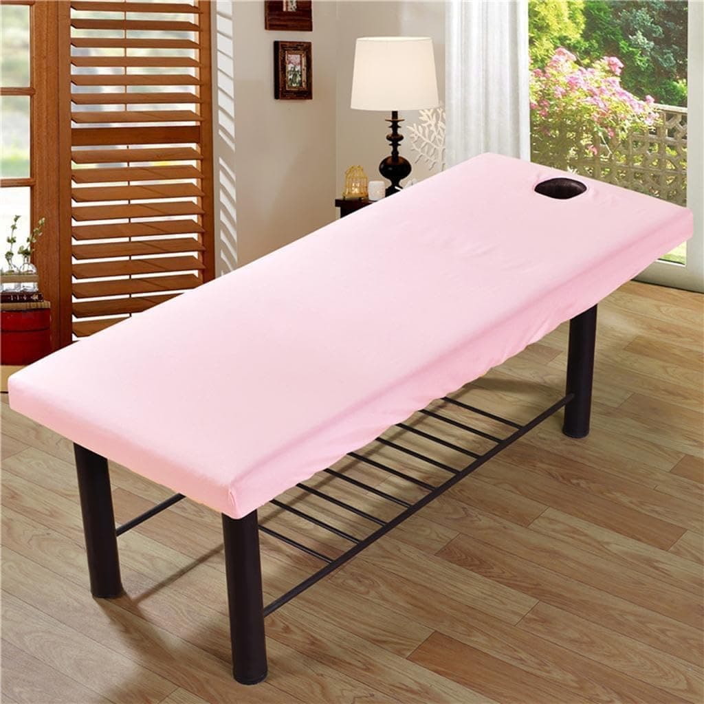 Jupengmg Massage Table Sheet, 27.56x74.8 Massage Bed Cover with Face Hole,Elastic All-Round Wrap Massage Bed Cover Washable Reusable Massage Table Blanket (Pink)