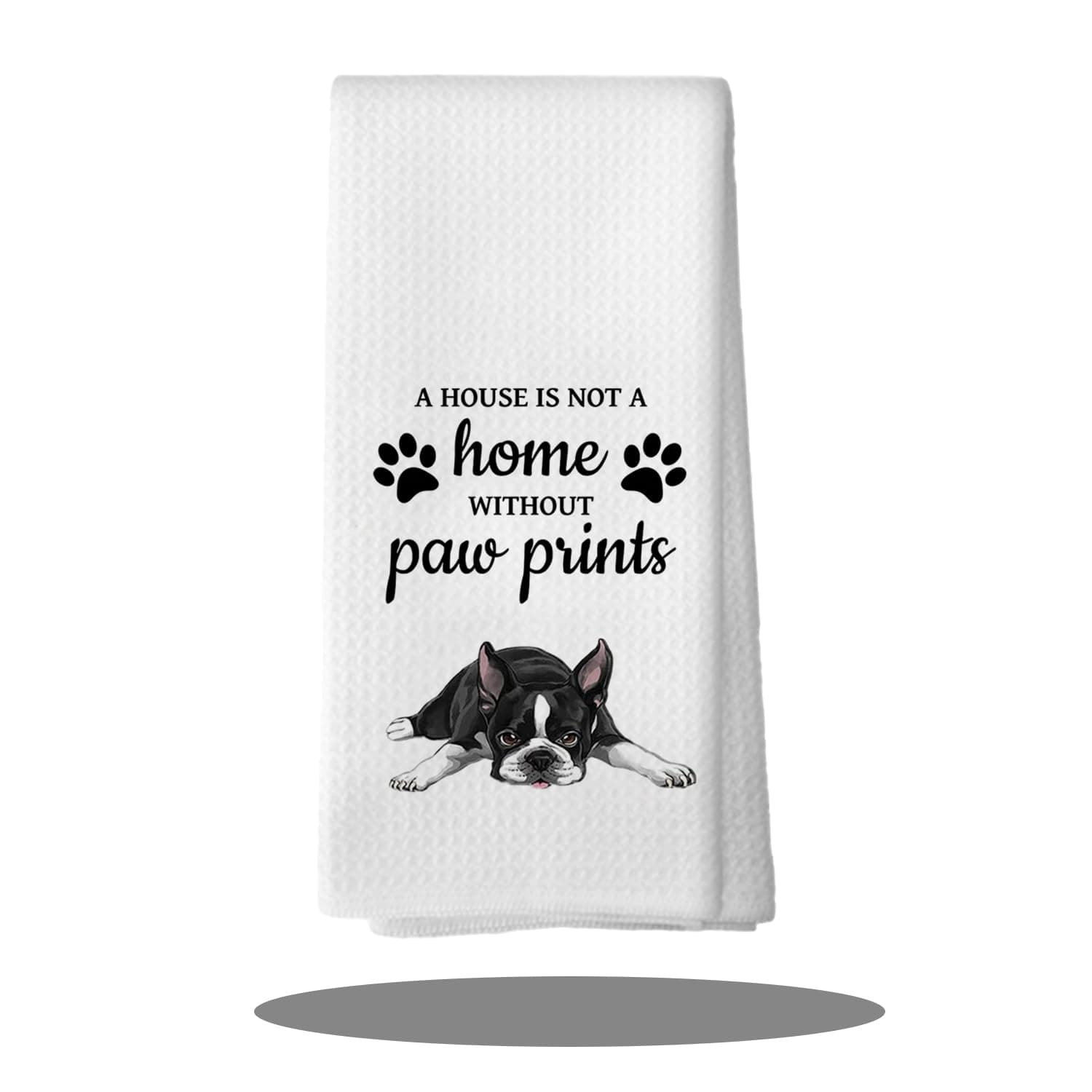 ARPTCN Boston Terrier Dog Gifts Kitchen Towel - Absorbent Waffle Weave Decorative Dish Towel - Dog Lover Decor for Home Bathroom - A House is Not a Home Without Paw Prints - 16 x 24 Inch