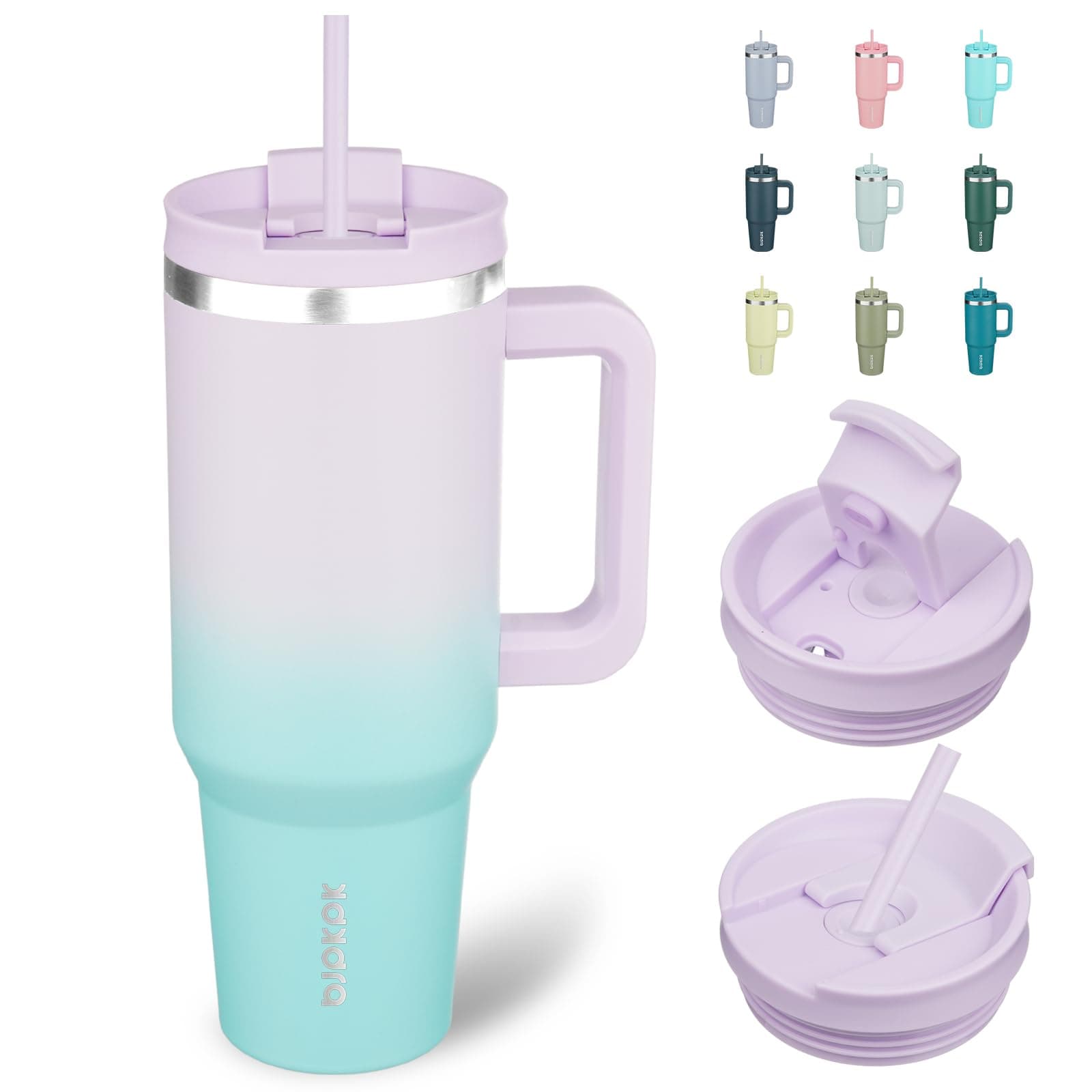 BJPKPK 40 oz Insulated Tumbler with Handle & Straw, Stainless Steel