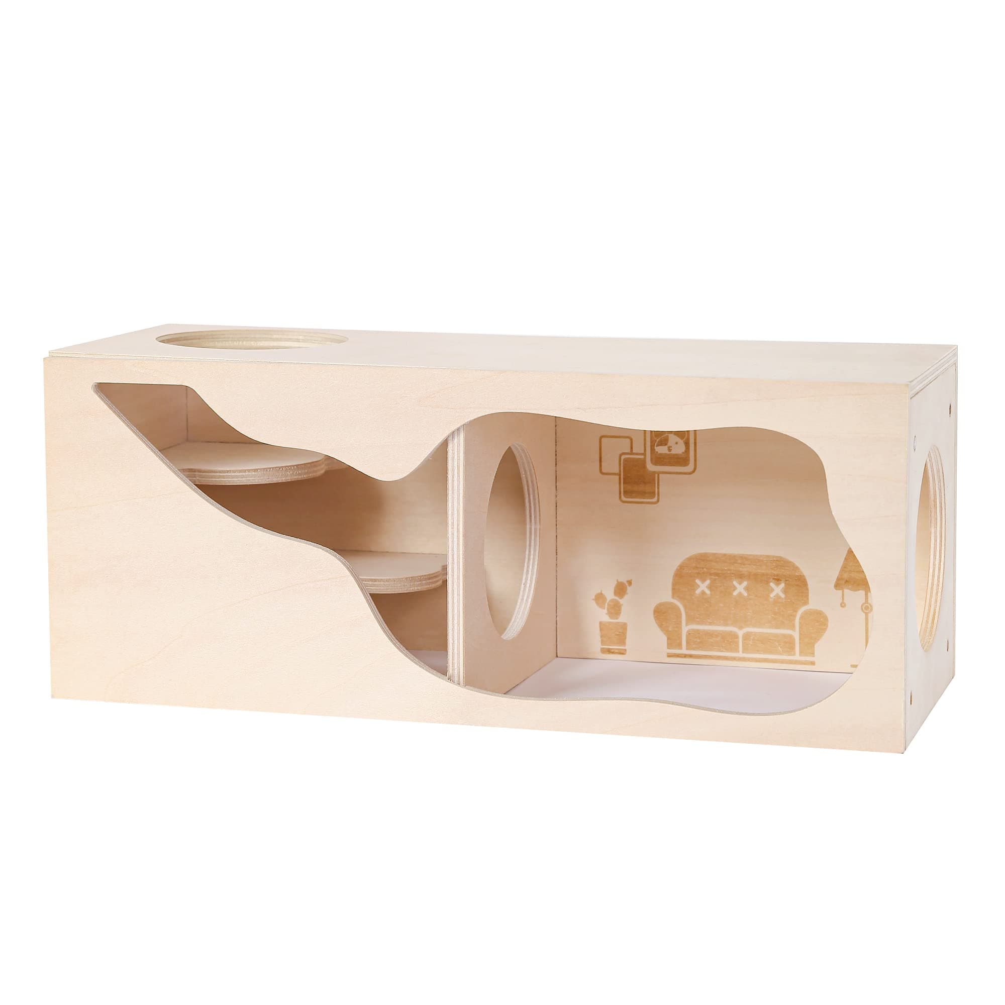 Tafit Hamster Hideout Wooden House Chamber Small Animals Pets Tunnel Exploring Toys Secret Peep Shed for Dwarf Hamsters, Syrian Hamsters, Gerbils, Hedgehogs, Rats, Mice (Living Room)