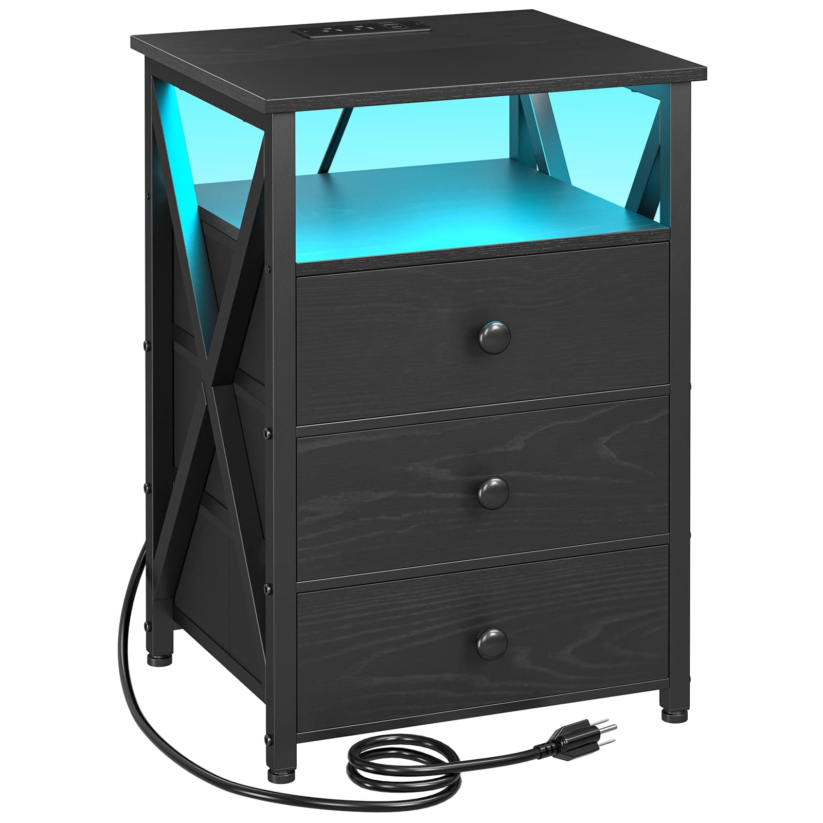 AMHANCIBLE LED Night Stand, Bedside Table with Charging Station for Bedroom
