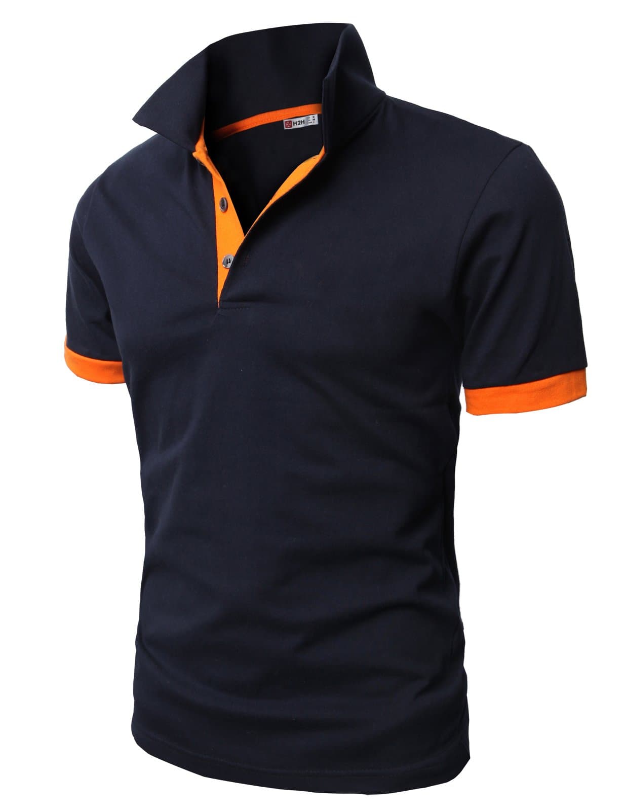 H2H Men's Short Sleeve Striped Collar Polo Shirt Navy US L/Asia 3XL (KMTTS0448)