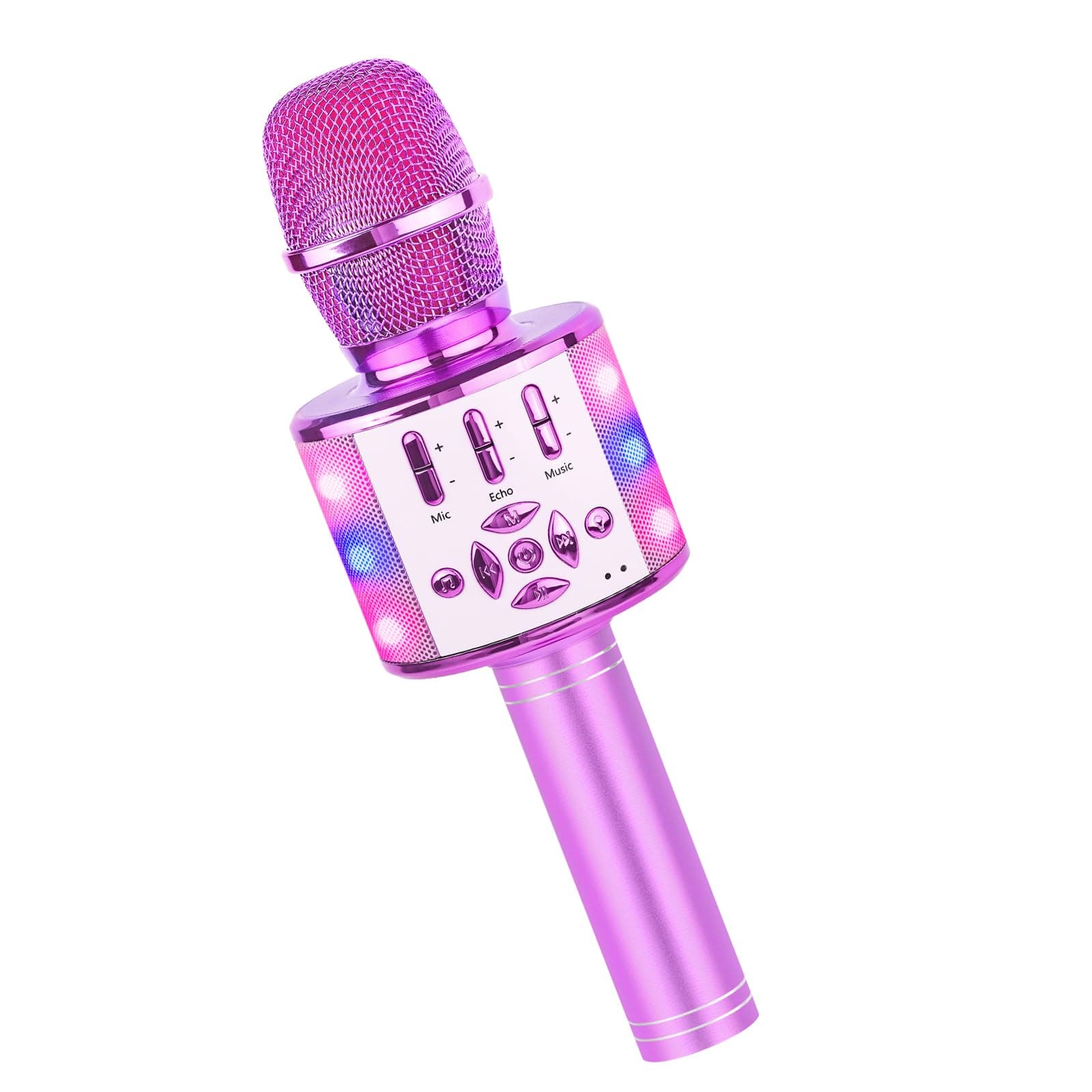 BONAOK Kids Karaoke Microphone Portable Bluetooth Machine Wireless Mic with LED Light, Birthday Gift Toys for Girls Boys Ages 4 5 6 7 8 9 10 11 12 Years Old Party Home (Lightpurple)