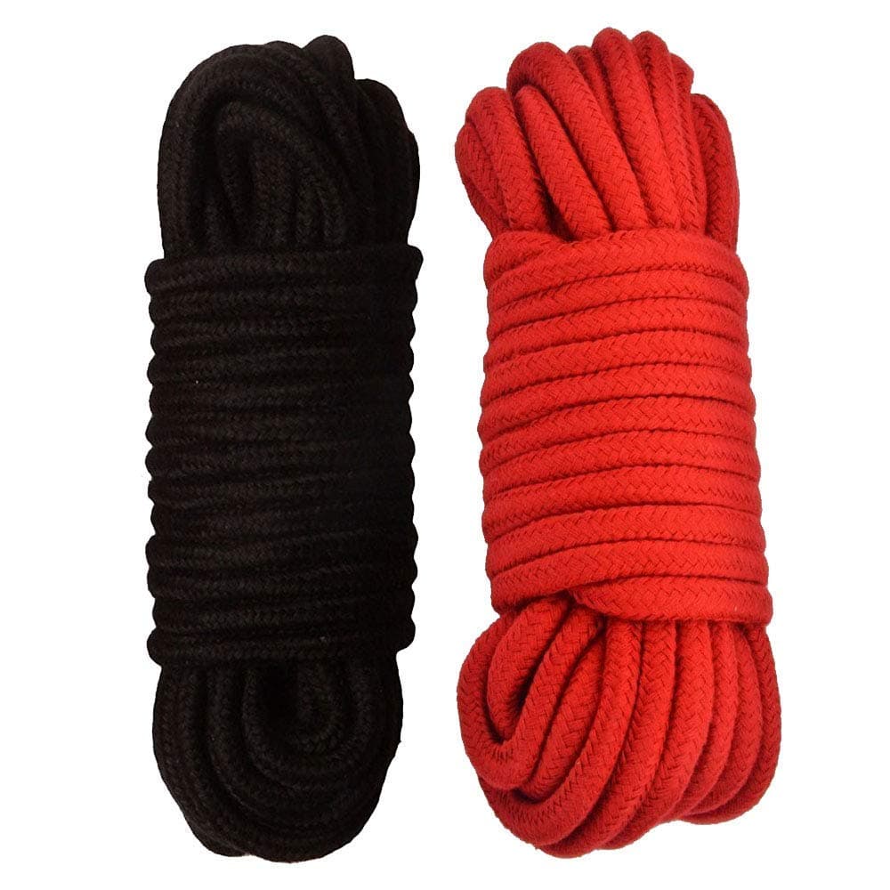 Moonight [Pack of 2/3/4] Long Soft Rope -32-Foot 10m,64-Foot 20m Soft Twisted Cotton Rope Utility Rope(2/3/4pcs, 10M/20M) (20m, Black_Red)