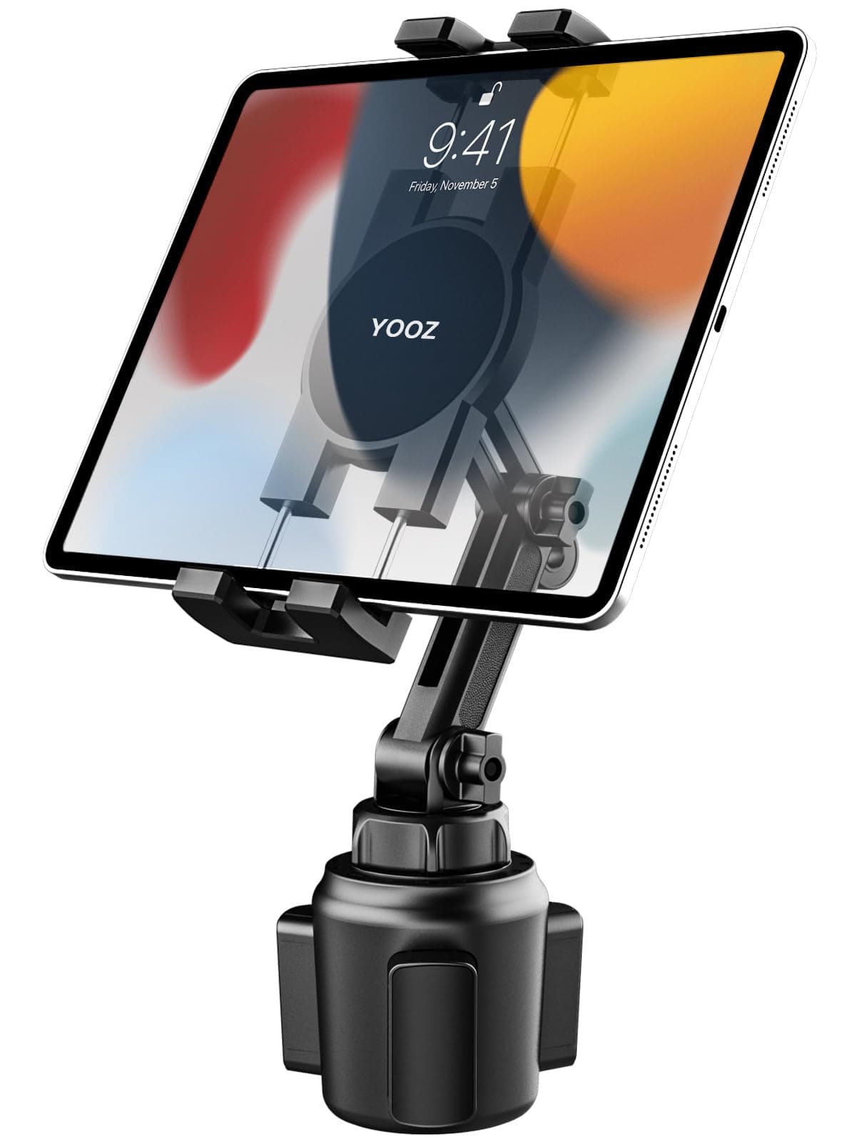 YOOZ Cup Holder Tablet Mount for Car [Height Adjustable Arm] Vehicle/Truck Cupholder Tablet Mount Drink Holder for 4-12.9" Devices, iPad Pro Air Mini, Galaxy Tabs, iPhone, Tablets & Phones