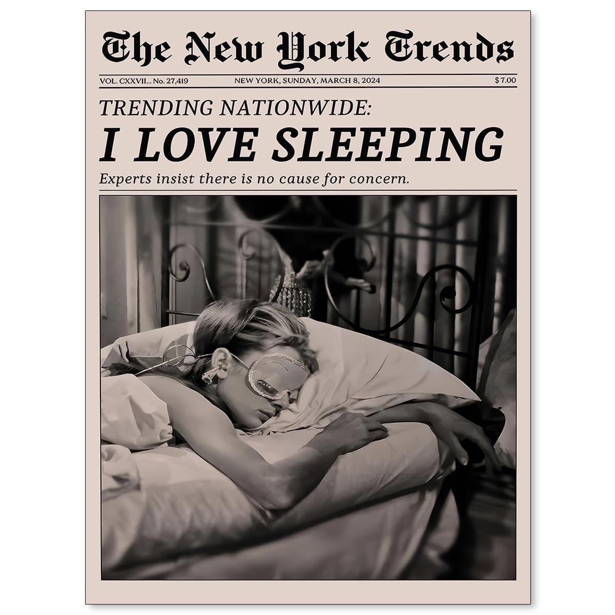 VERENIX Retro Black and White Feminist Wall Art Newspaper Aesthetic Canvas Posters Vintage Funky Girl Sleeping Prints for Girly Dorm Bedroom Wall Decor 12x16 inch Unframed