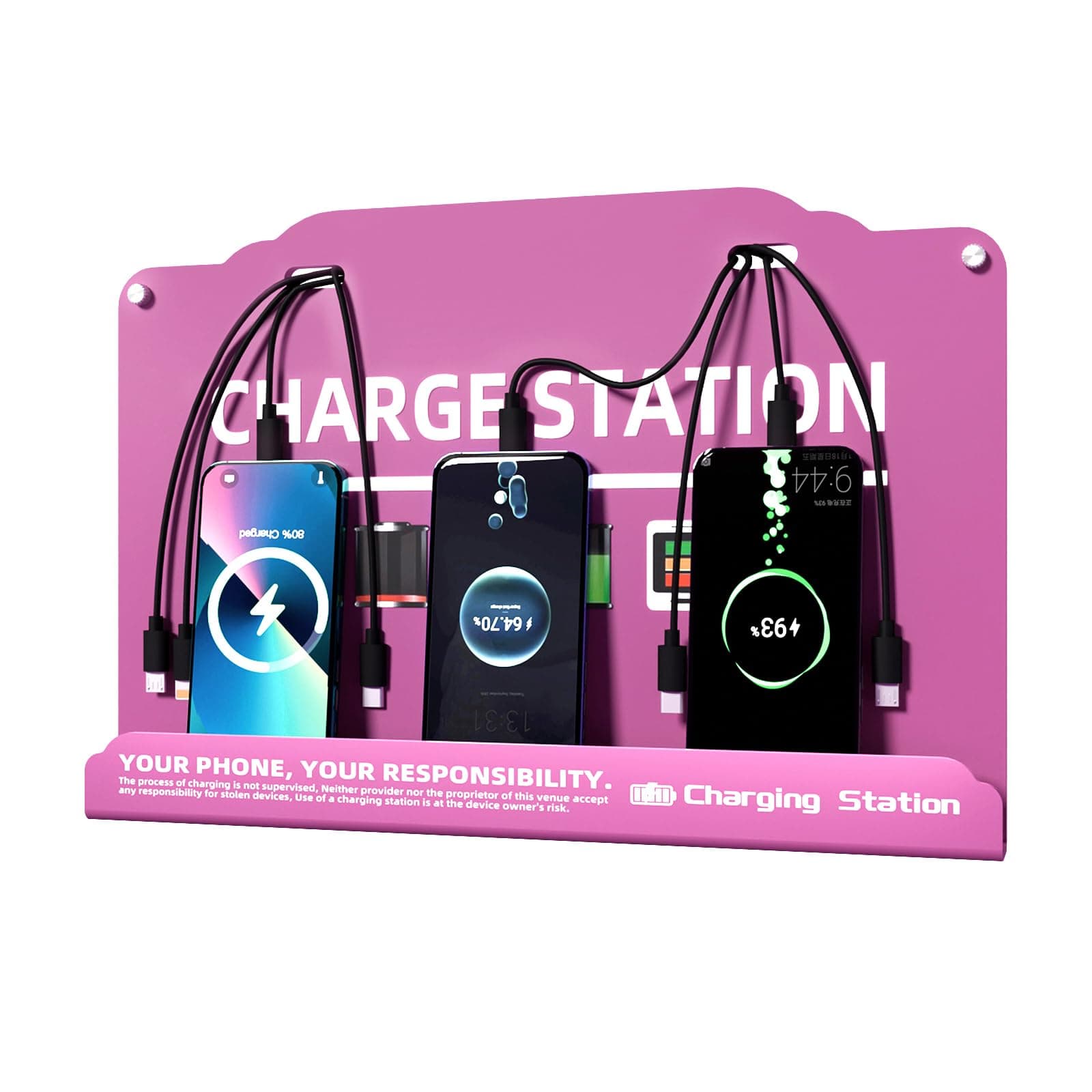 Wall Mounted Cell Phone Charging Station Mobile Phone Charging Station | Fast Charging 8 Device | Compatible with iPhone ipad Smartphone Tablets Port | Great for Offices Hotel Hospital Airport (Rose)