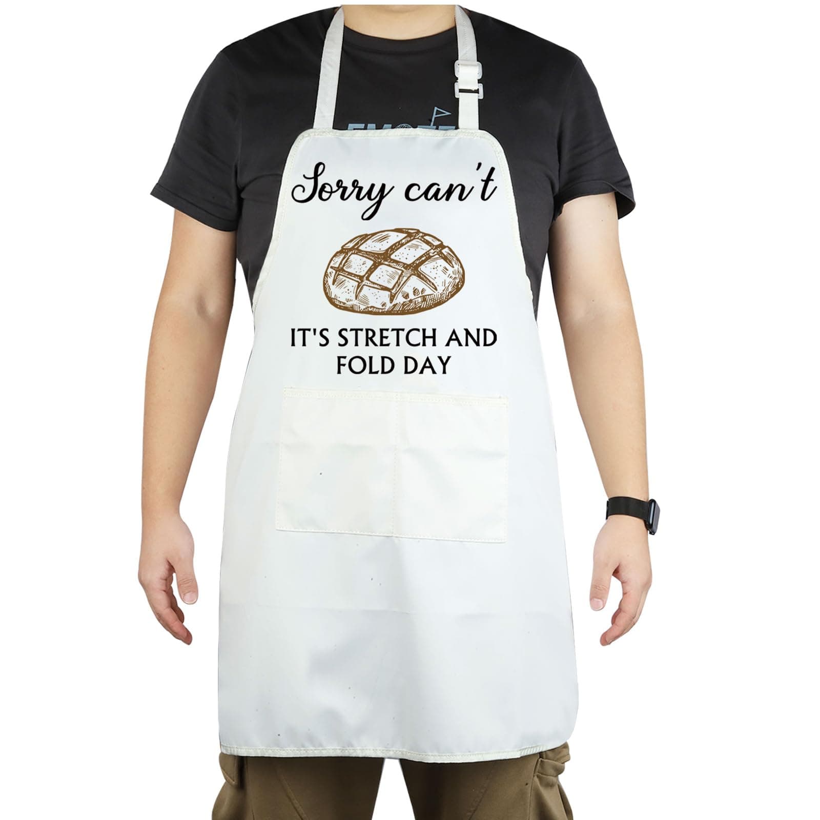 CENWA It's Stretch and Fold Day Funny Bread Baker Kitchen Aprons Bread Baking Gift for Baking Lover, White, 72*68 cm (28.34*26.77inch)