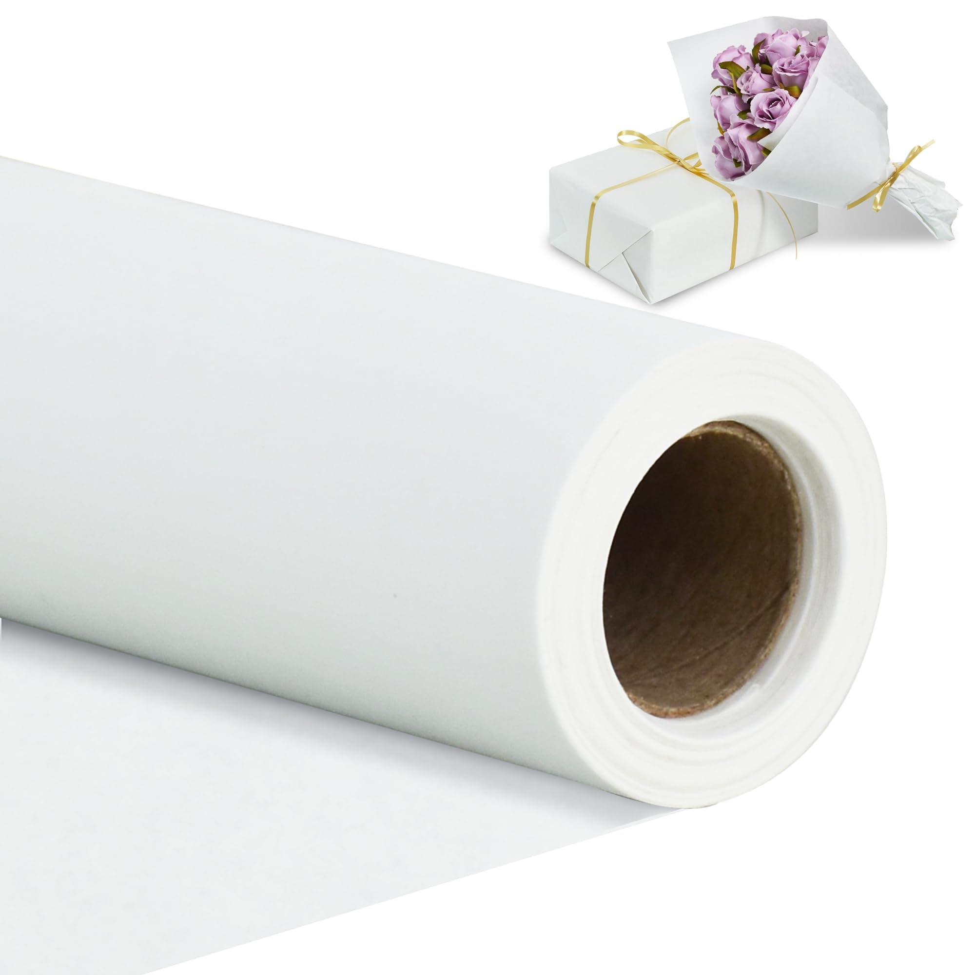 BEISHIDA White Gift Wrapping Paper Roll, 15in X 32ft Kraft Bulletin Board Paper Gift Wrap for Christmas Mother's Day Valentine's Day Graduation, Flower Wrap