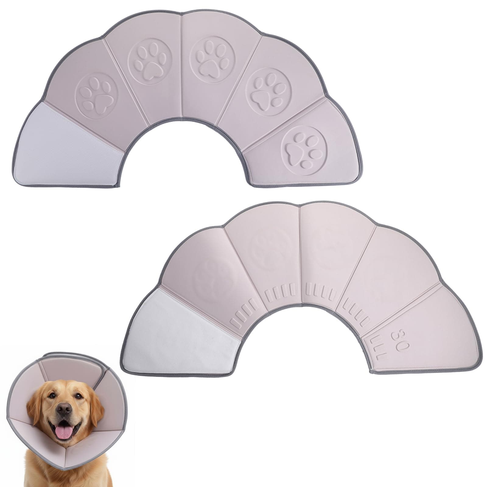 Soft Dog Cone Collar with Massage Points, Adjustable Recovery Collar for Large Dogs After Surgery to Stop Licking, Soothing Pet Cone for Wound Healing (Gray)