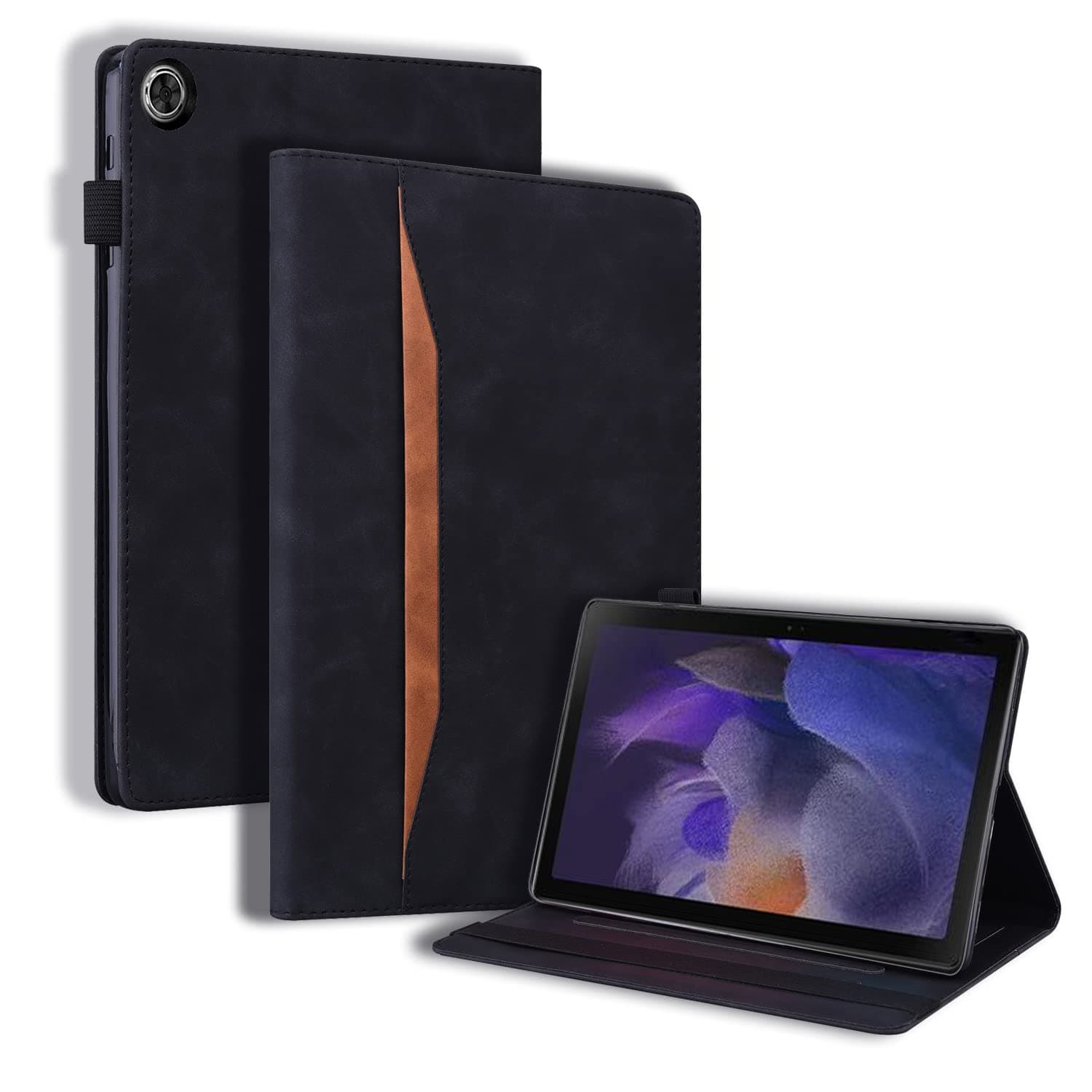 Flip Case for Samsung Galaxy Tab A11+ SM-X230 2025/ A9+ X210 11 Inch, Premium PU Leather Stand Elastic Band Front Pocket Protective Tablet Cover for Galaxy Tab A11+ Plus/A9+, Black