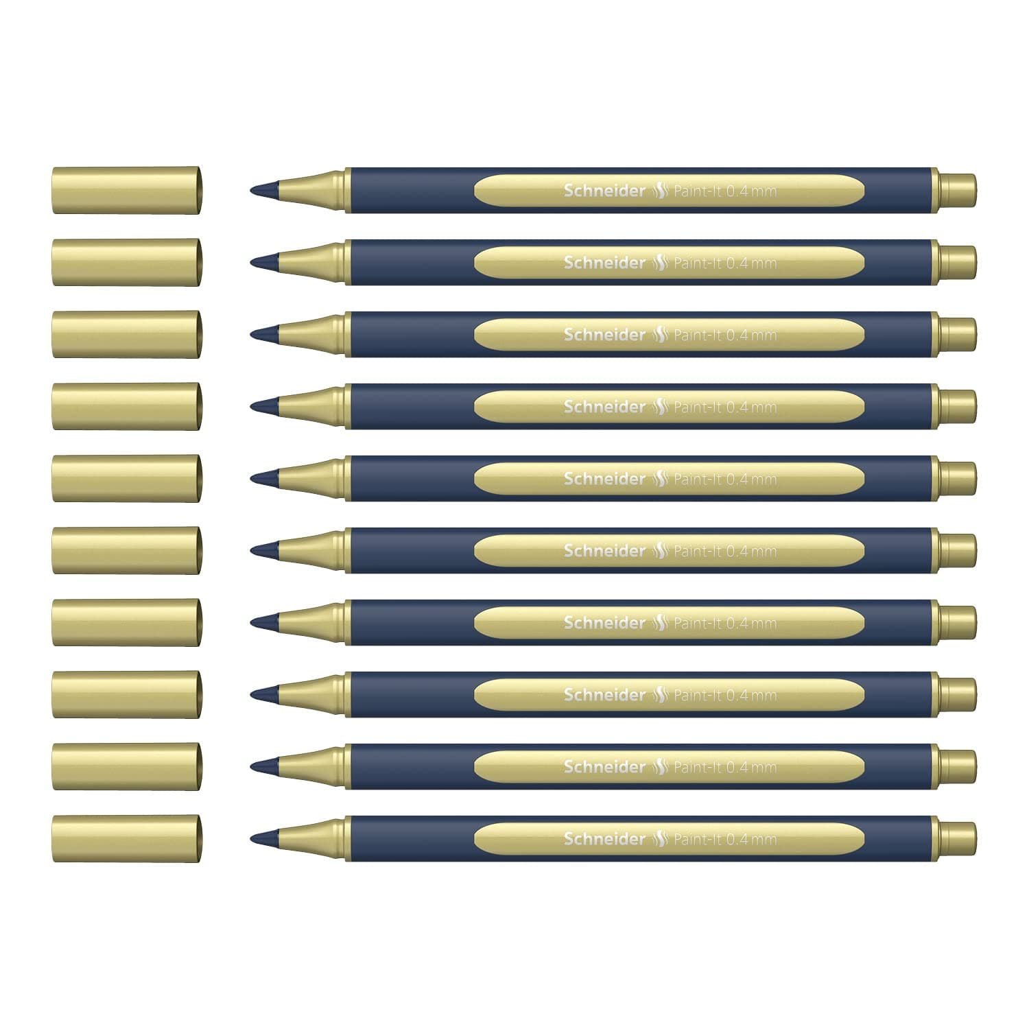 Schneider ML05001066 Metallic Rollerball Pens (Stroke Width 0.4 mm, Highly Metallic Ink, Quick-Drying, Casing made from 88% Bio-Based Plastic) Pack of 10 in the colour metallic gold