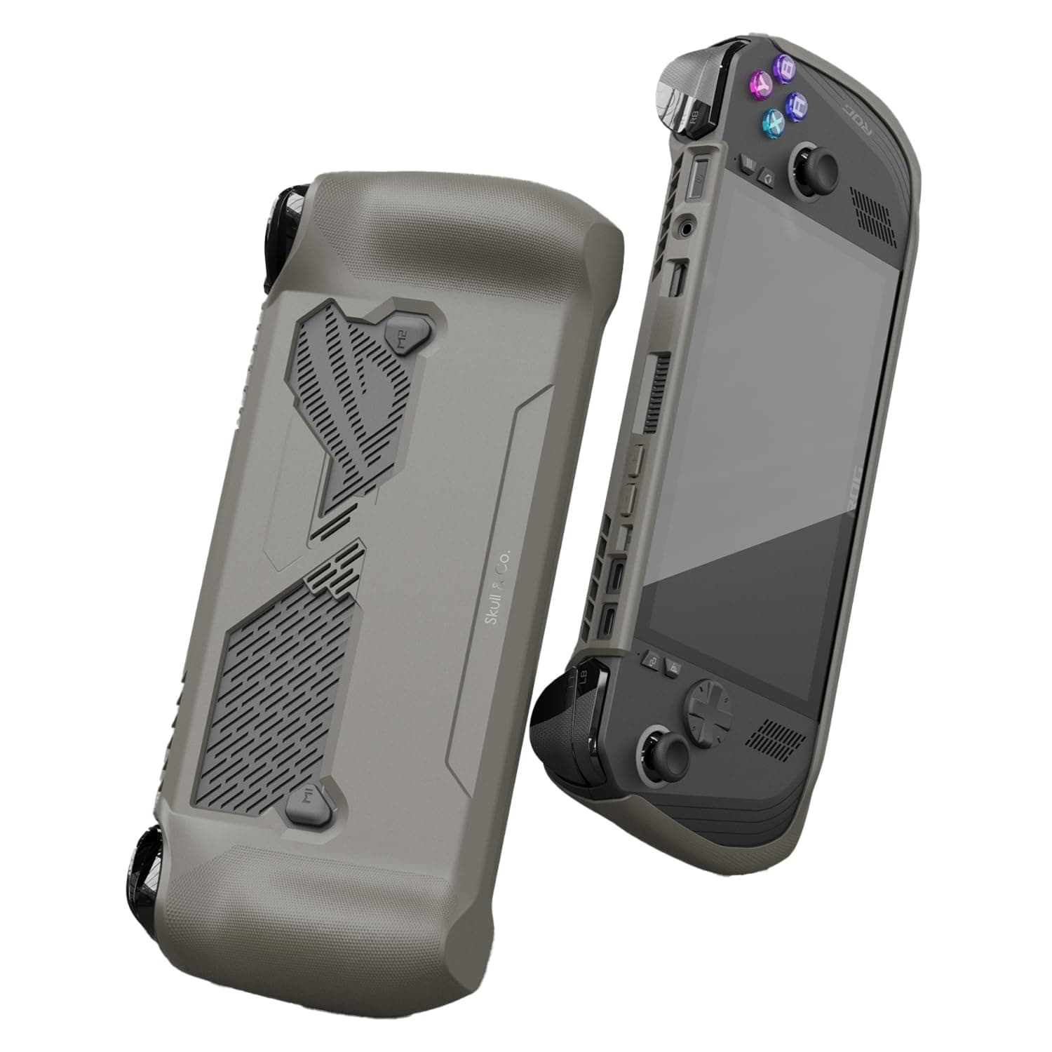 Skull & Co. GripCase for ROG Ally X (2024 Model): A Soft Protective Case with Textured Grips Full Protection and Stand, Shock-Absorption Non-Slip and Anti-Scratch Cover Design - Coyote Gray