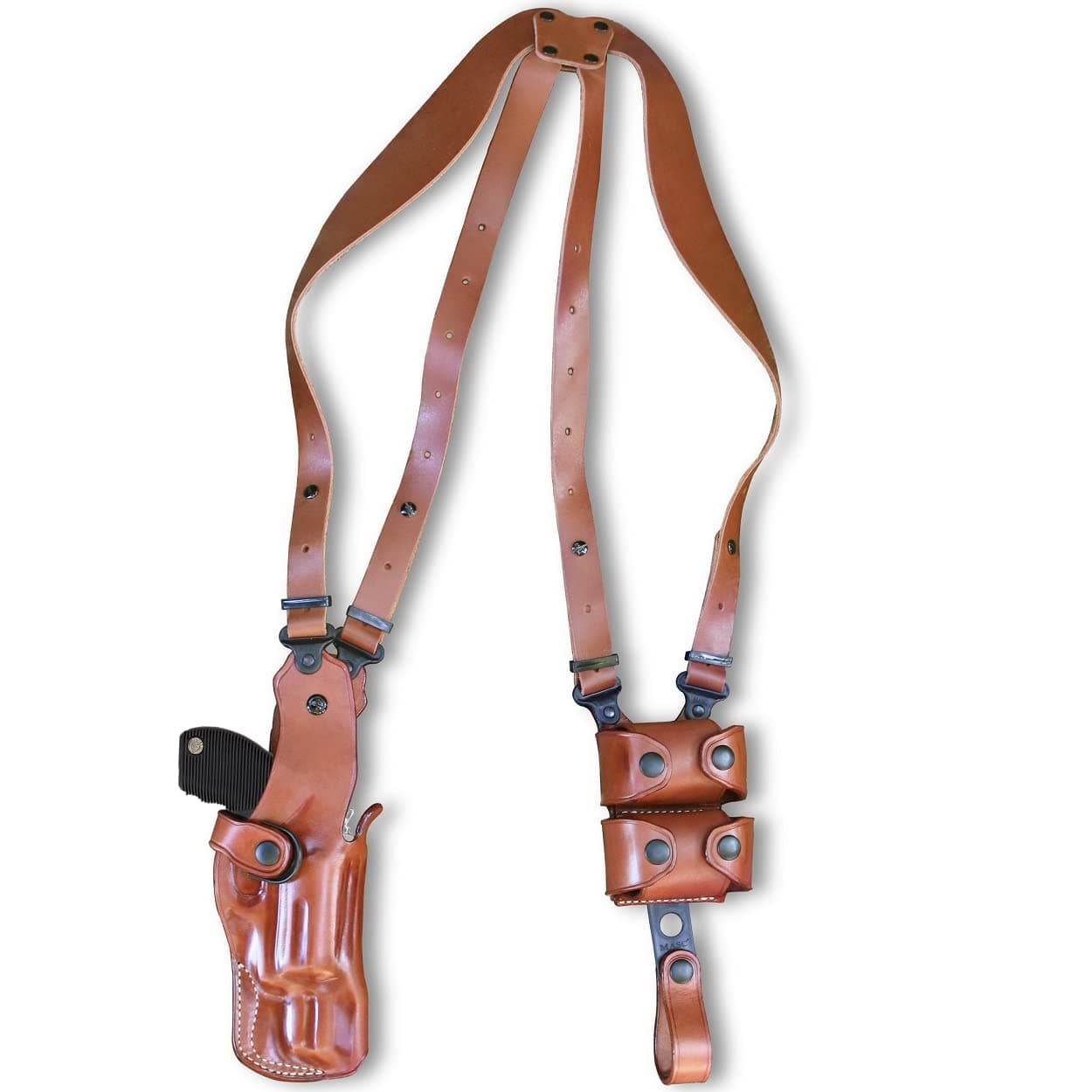 Masc Premium Leather Vertical Shoulder Holster System with Double Speed Loader Pouch, for M85 2-inch, Right Hand Draw, Brown Color #1338#