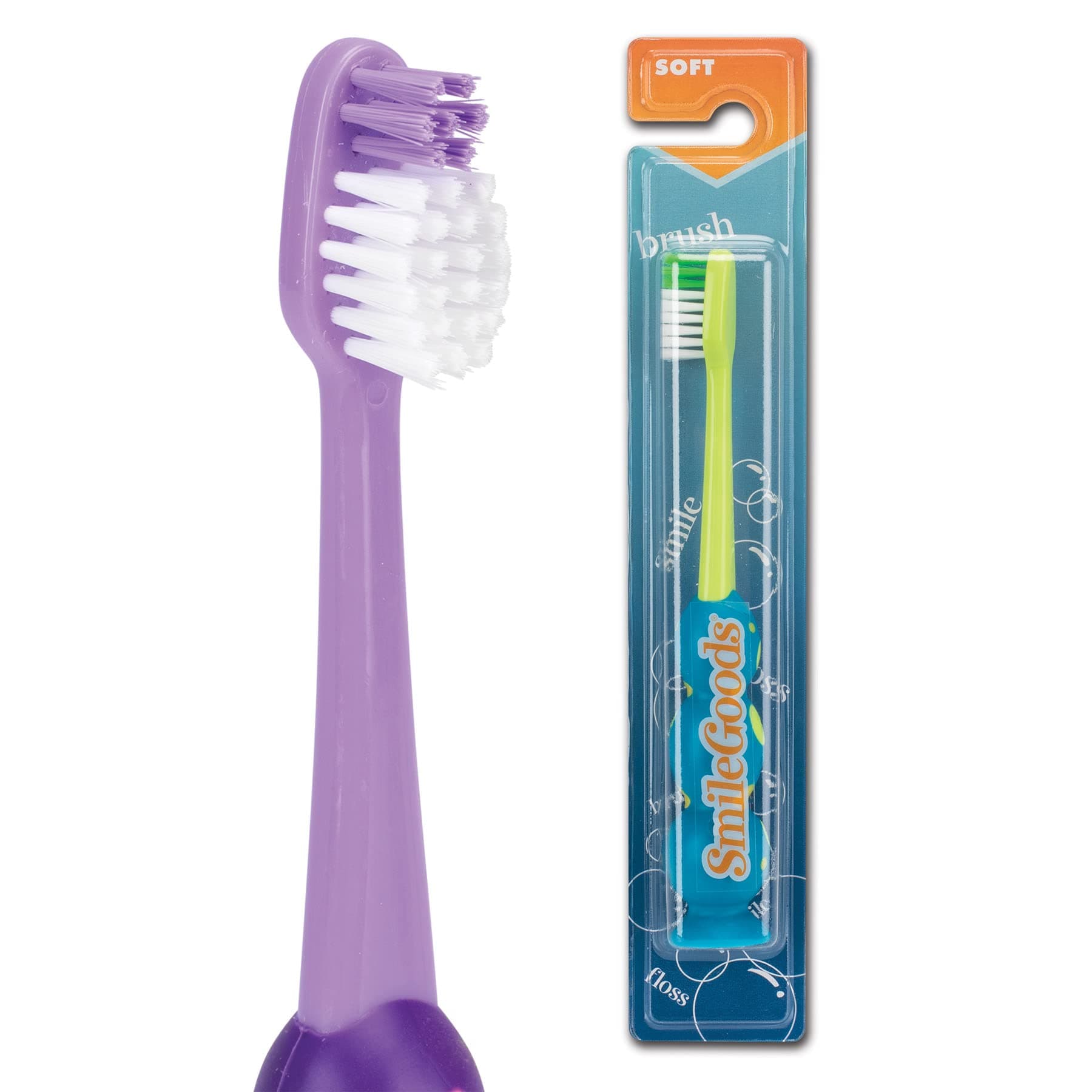 SmileGoods Y292 Child Toothbrush, Bubble Grip, Suction Cup, Individually Packaged Toothbrushes, Assorted Colors, Pack of 72