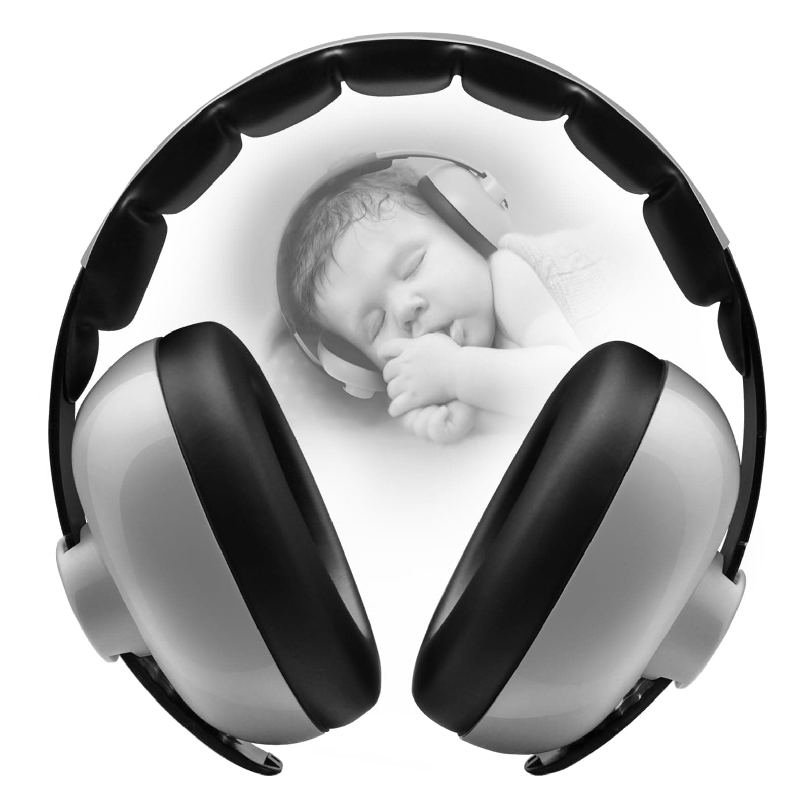 BBTKCARE Baby Ear Protection 3-36 Months - Comfortable Baby Headphones Against Hearing Damage & Improves Sleep - Grey