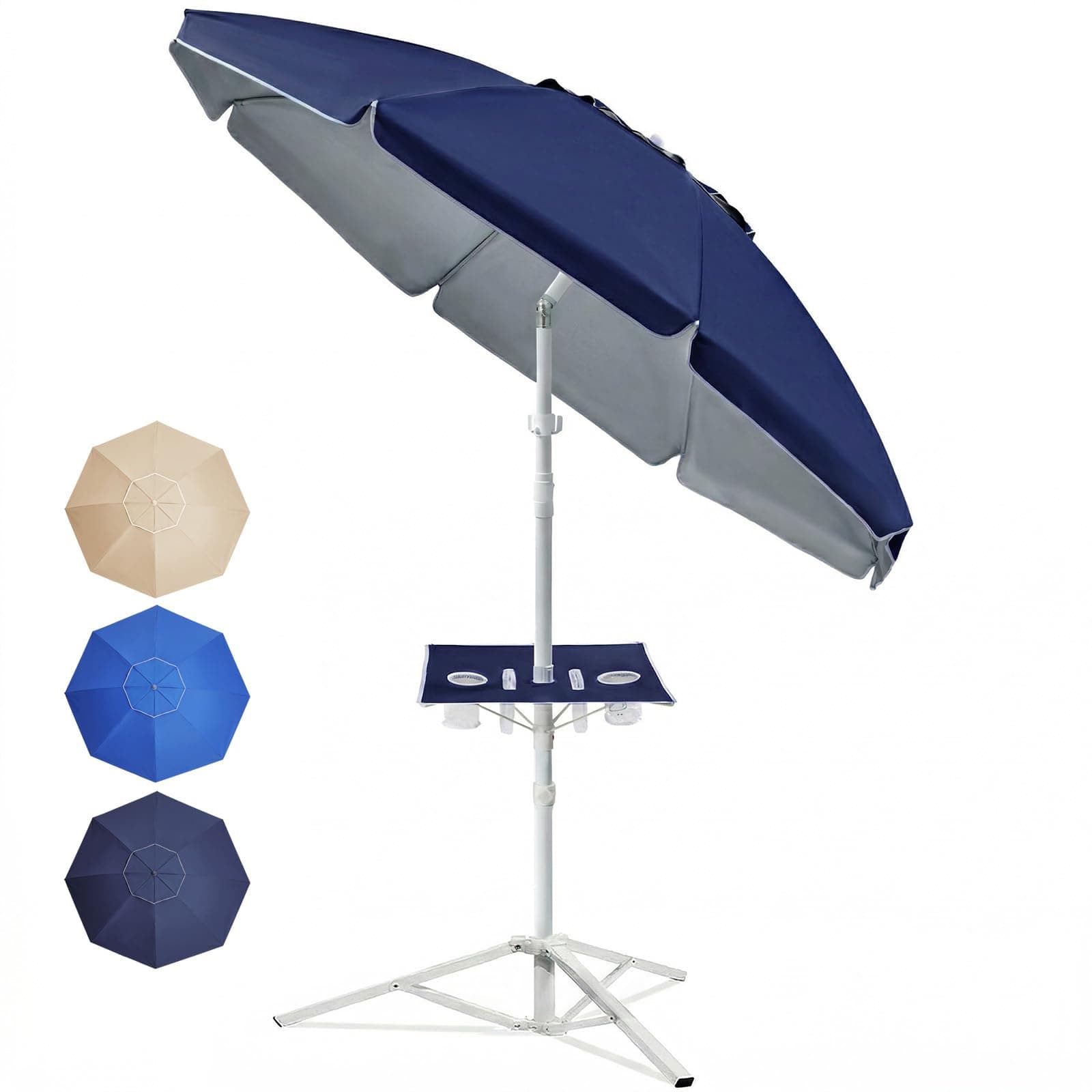 7ft Portable Umbrella with Stand Featuring a Built-in Table, UPF 50+ Sports Sun Shade Umbrella with Carry Bag & Hook, Adjustable Instant Sun Protection for Sports, Beach, Fishing, Navy Blue