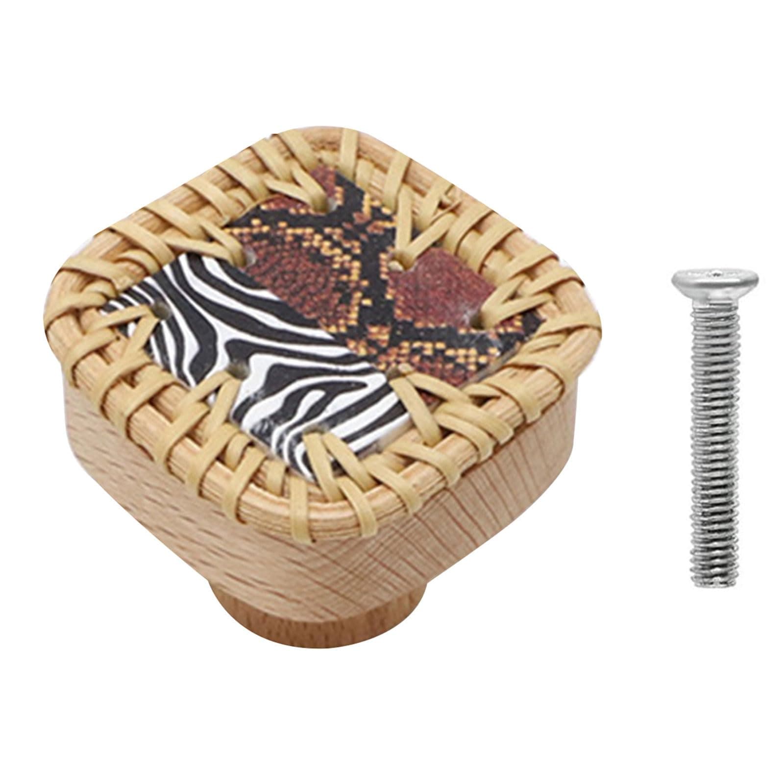 KANGQL Door Handle, Handmade Wardrobe Knob Rattan Wooden Cabinet Drawer Handle Cupboard Pulls Simple Furniture Decor Easy to Install
