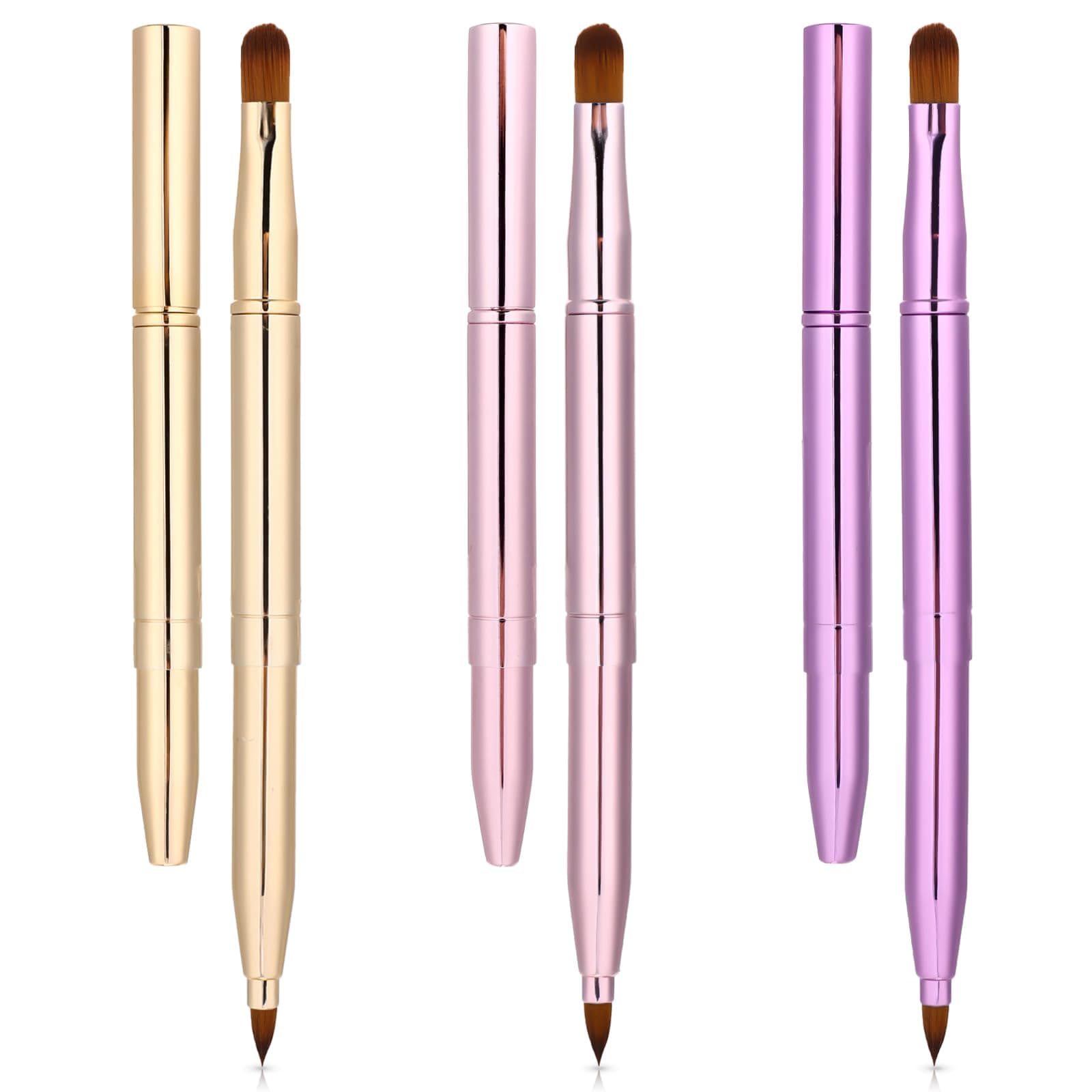 3 Pack Lip Brush, Retractable Lip Brush, Double-Ended Lip Makeup Brushes, Trave Lip Makeup Brush Set for Lipstick Lip Gloss