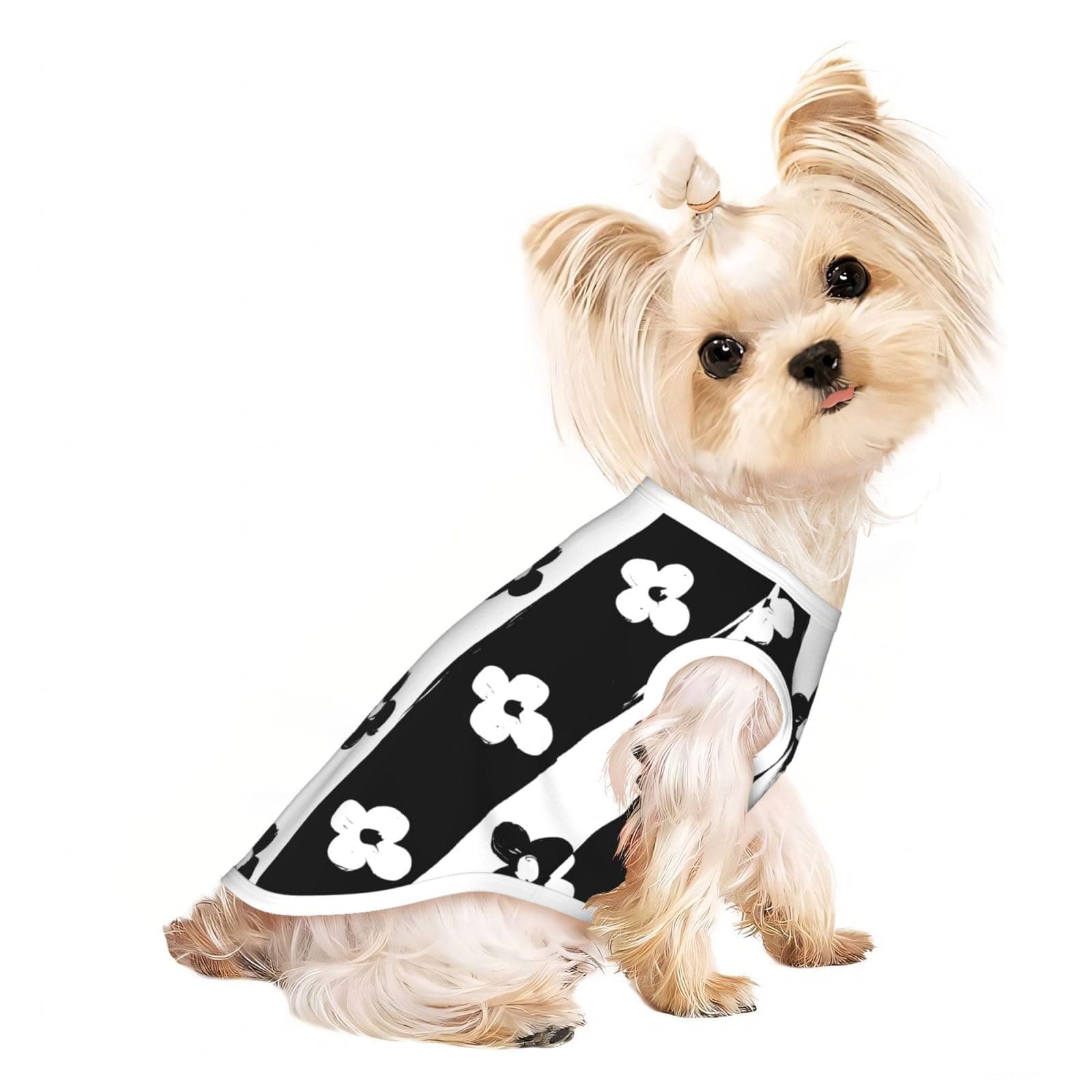 Nuzjahu Black and White Striped Flower Pattern Dog Shirts Breathable Dog T-Shirts Elastic Soft Pet Clothes Spring Summer Pet Apparel Tee Shirt for Puppy Small Medium Dogs Kitty Cats