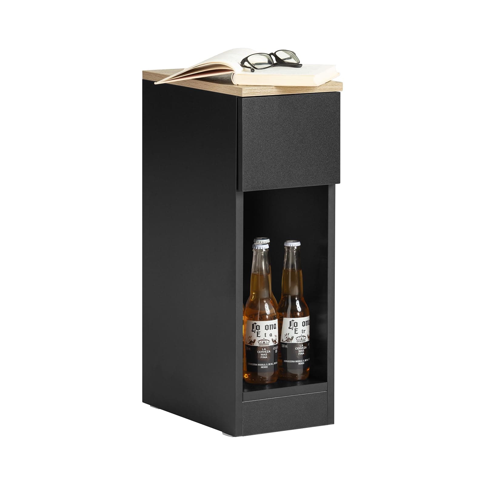SoBuy Black Small Nightstand with Drawer and Open Shelf for Small Spaces