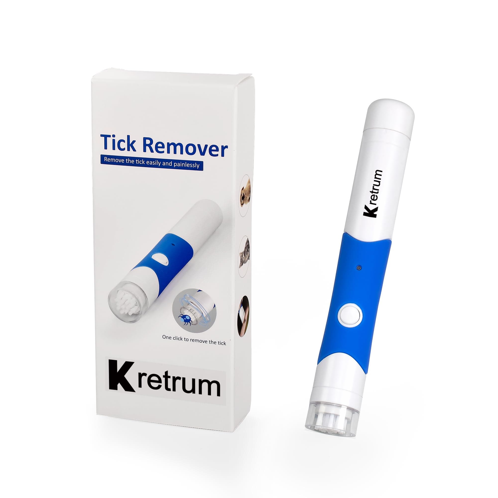 Kretrum Tick Removal Tool Pen Premium Auto Tick Remover Tool for Dogs Real Pain Free Tick Removal Tool for Humans One Click to Remove Tick Intact Brush Let It Come Out on Its Own