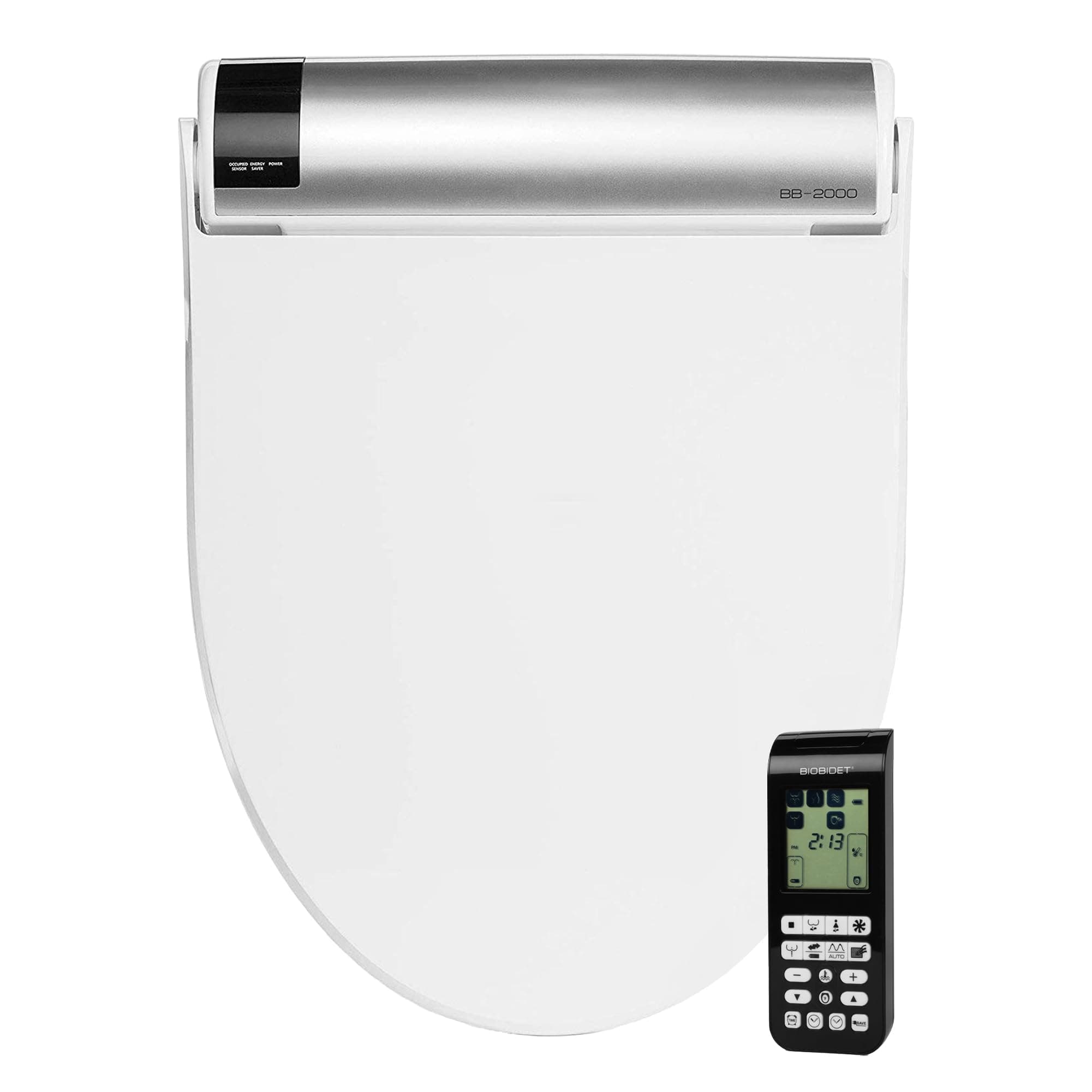 Bio Bidet BB2000 Electric Bidet Toilet Seat, Warm Water with Air Dryer, Heated Seat with Sensor and Slow Close Lid, Night Light, Modern Black Remote Control, Elongated