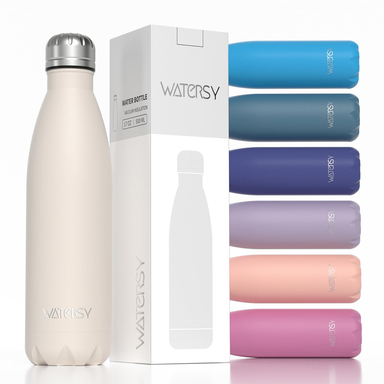 WATERSY Stainless Steel Water Bottles,17oz/500ml Insulated Water Bottles,Ivory Beige Metal Water Bottle Keeps Drink Cold and Hot,BPA Free Kids Water Bottles for School,Gym,Travel,Sports