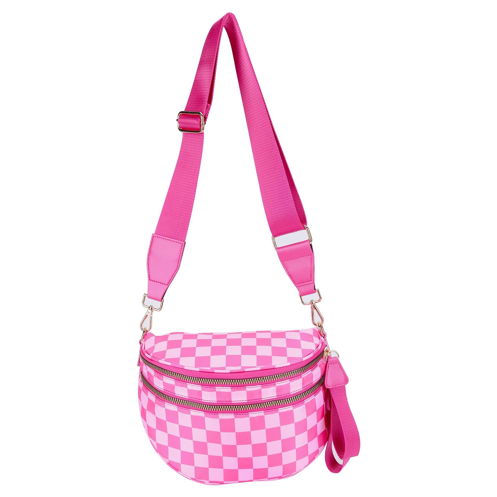Small Crossbody Diaper Bags Mini Checkered Fanny Pack Diaper Bag For Baby Travel, Nylon Crossbody Bum Bags, Hot Pink