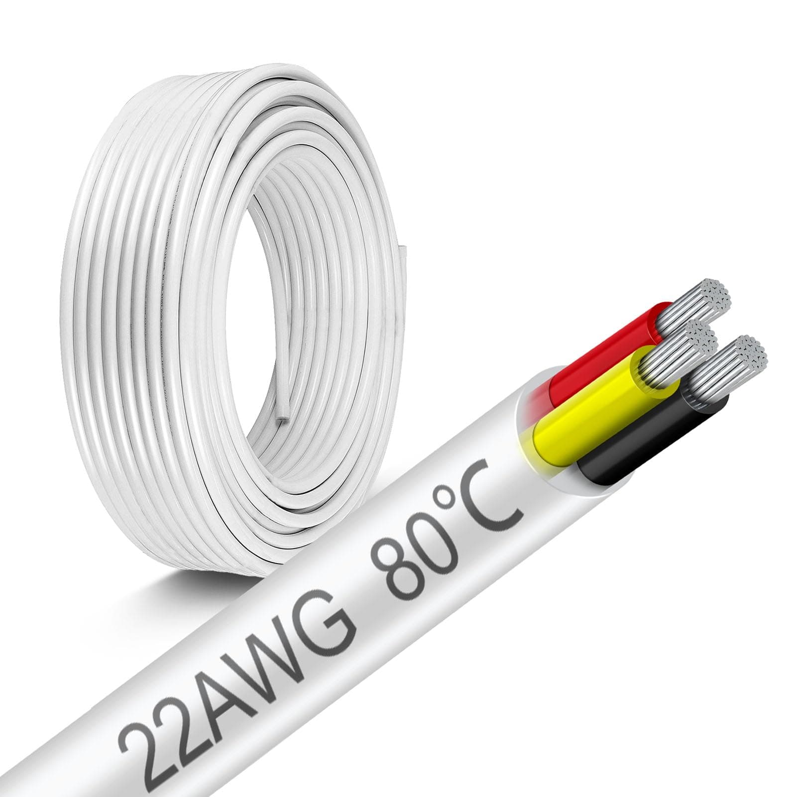 22 Gauge 3 Conductor Wire 50FT, 22 AWG Low Voltage Electrical Cable, Stranded Tinned Copper 22/3 LED Extension Wire, PVC Insulated Hookup Cable for LED Strip Lighting, Automotive & DIY Projects