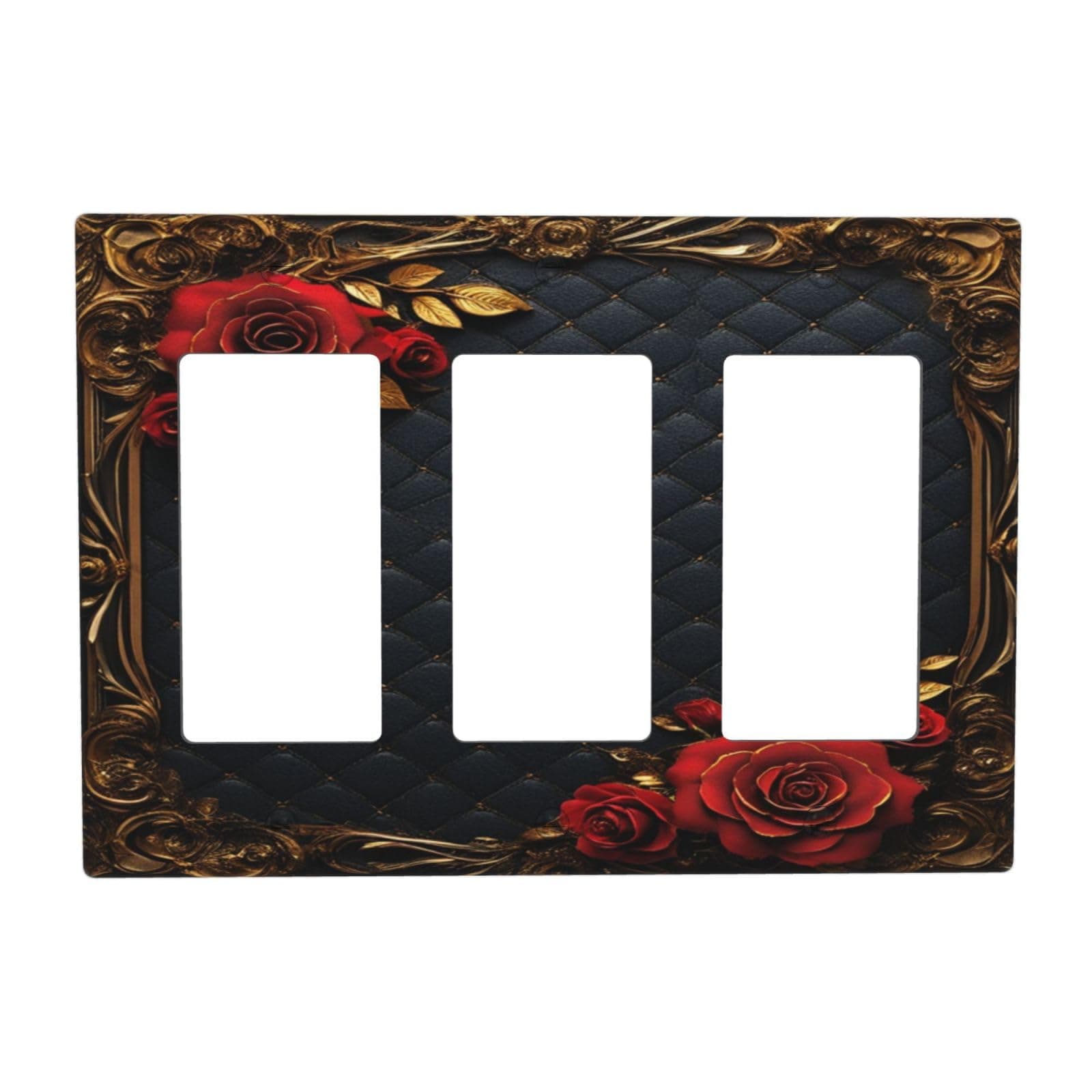 Light Switch Cover Plate Red Rose Floral Vintage Gold Baroque Luxury 3 Gang Triple Rcoker Wall Plates Decorative Switch Plates and Outlet Covers for Farmhouse Cabin Decor