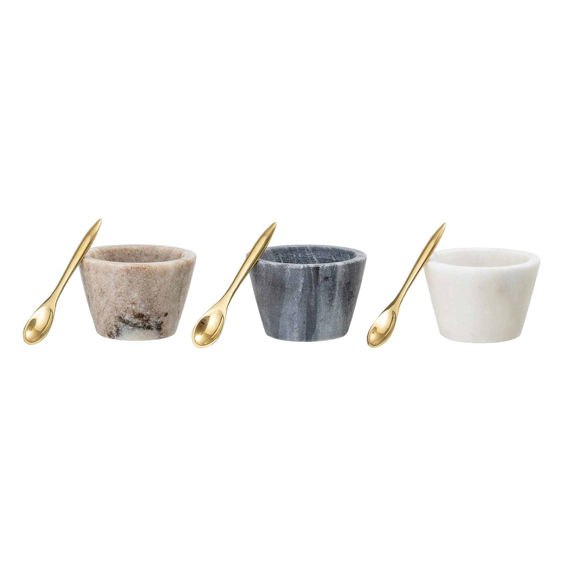 Bloomingville Rosamynthe 82044250 Salt Pot with Spoon Set of 3 Marble in Various Colours 7.5 cm x 5 cm
