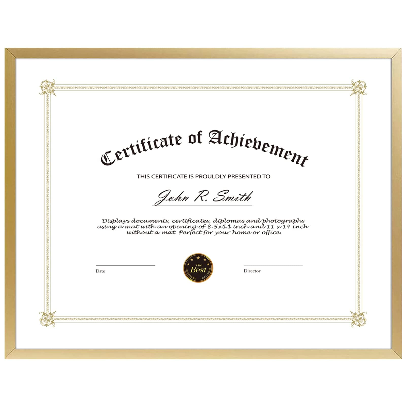 Golden State Art, 8.5x11 Aluminum Certificate Frame, Metal Diploma Frames for 8.5 x 11 Documents, Real Glass Front with Easel Stand (Gold, 1 Pack)