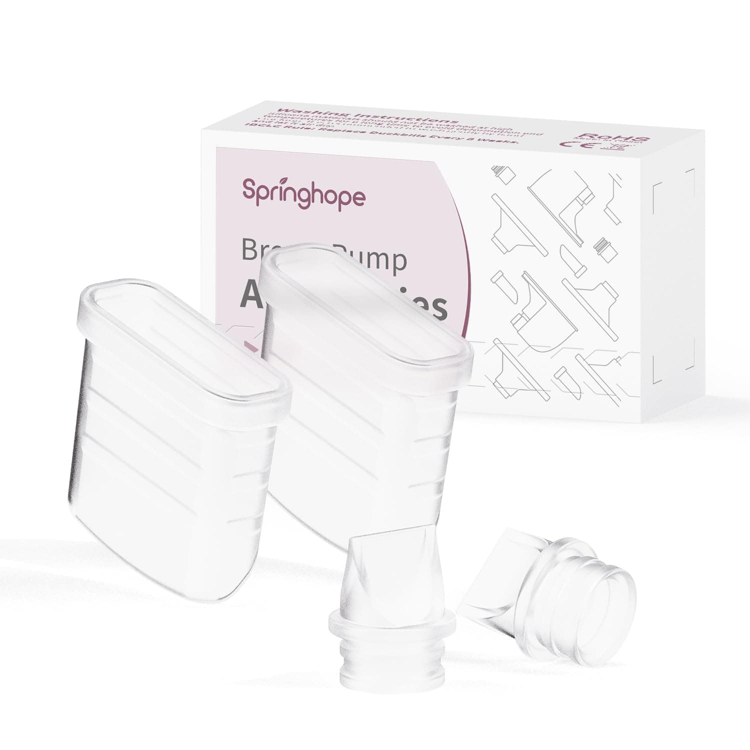 Springhope No.586 Duckbill Valves & Silicone Diaphragm, Original Breast Pump Parts, Breast Pump Replacement Accessories for 586, 2 Pack Set